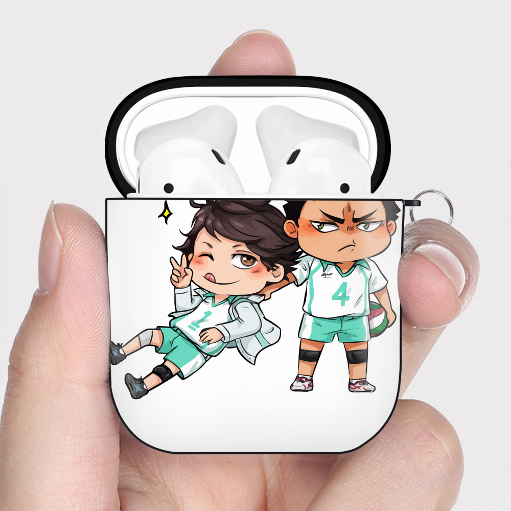 （画像用） ハイキュー!! Haikyu!! AirPods 第2世代保護ケース ハードシェル ブラック 耐衝撃・防指紋・カラビナ付き