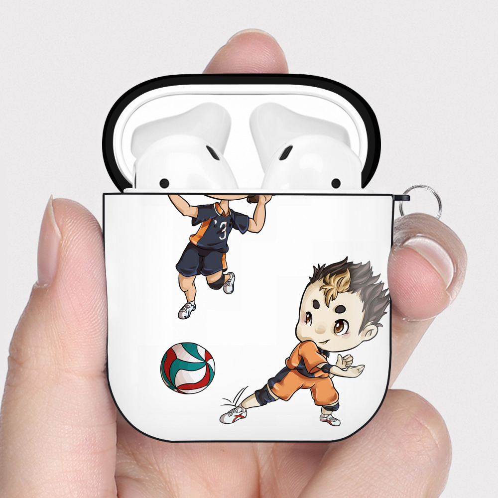 （画像用） ハイキュー!! Haikyu!! AirPods 第2世代保護ケース ハードシェル ブラック 耐衝撃・防指紋・カラビナ付き