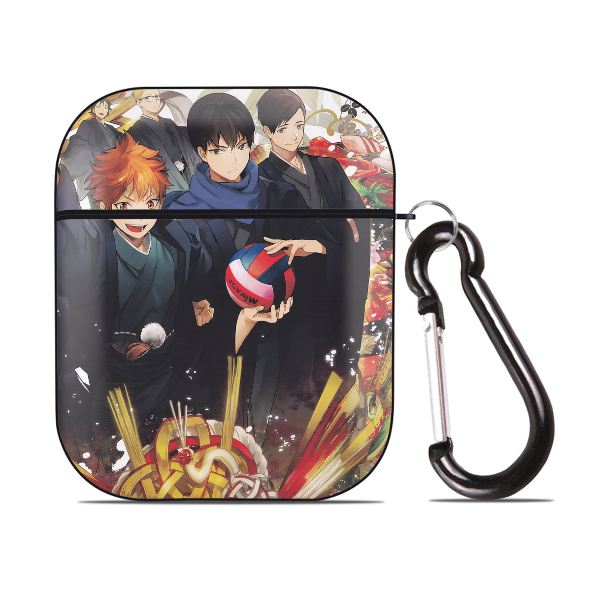 （画像用） ハイキュー!! Haikyu!! AirPods 第2世代保護ケース ハードシェル ブラック 耐衝撃・防指紋・カラビナ付き