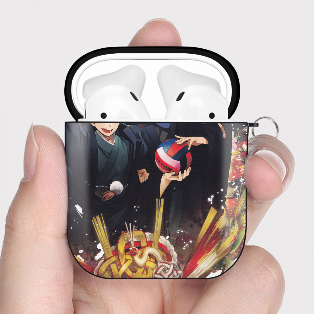 （画像用） ハイキュー!! Haikyu!! AirPods 第2世代保護ケース ハードシェル ブラック 耐衝撃・防指紋・カラビナ付き