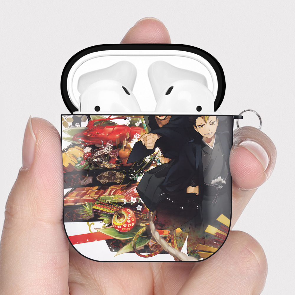 （画像用） ハイキュー!! Haikyu!! AirPods 第2世代保護ケース ハードシェル ブラック 耐衝撃・防指紋・カラビナ付き