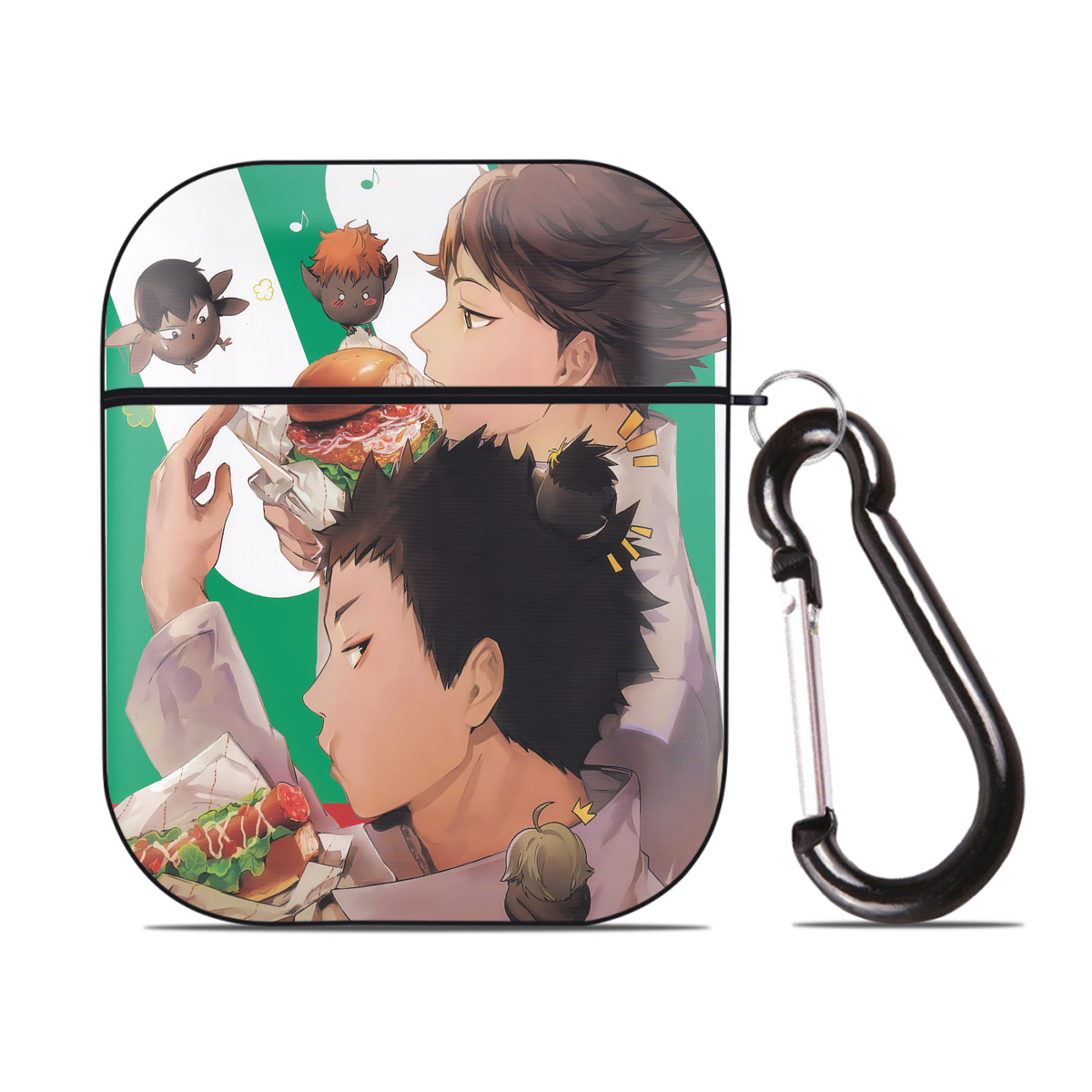 （画像用） ハイキュー!! Haikyu!! AirPods 第2世代保護ケース ハードシェル ブラック 耐衝撃・防指紋・カラビナ付き