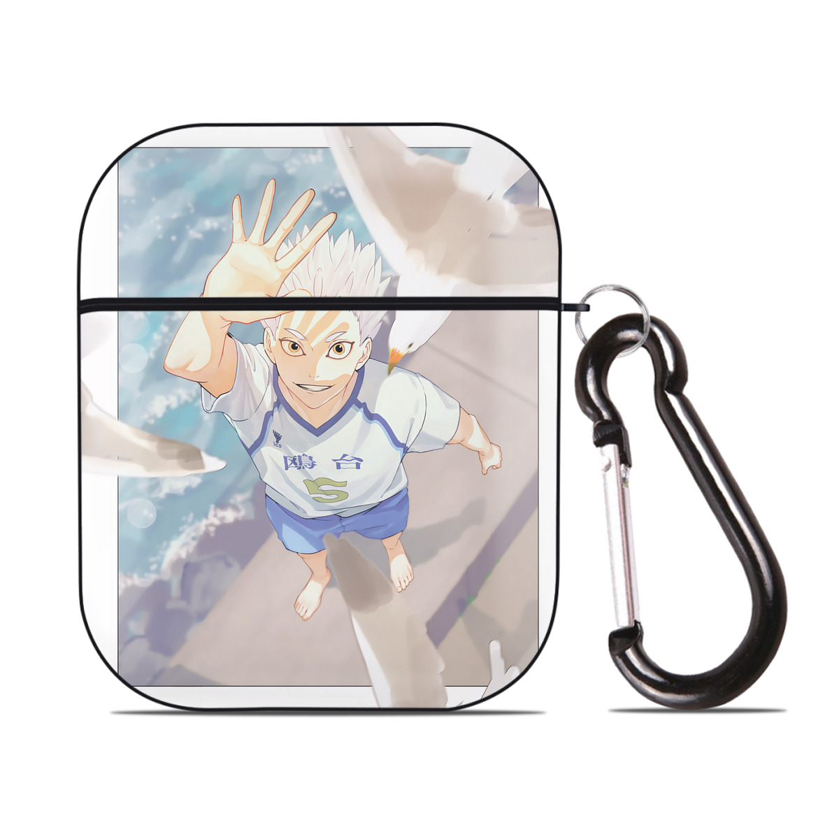 （画像用） ハイキュー!! Haikyu!! AirPods 第2世代保護ケース ハードシェル ブラック 耐衝撃・防指紋・カラビナ付き
