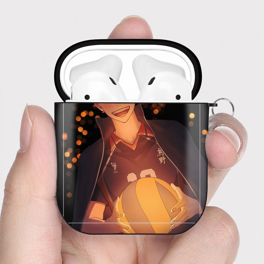 （画像用） ハイキュー!! Haikyu!! AirPods 第2世代保護ケース ハードシェル ブラック 耐衝撃・防指紋・カラビナ付き