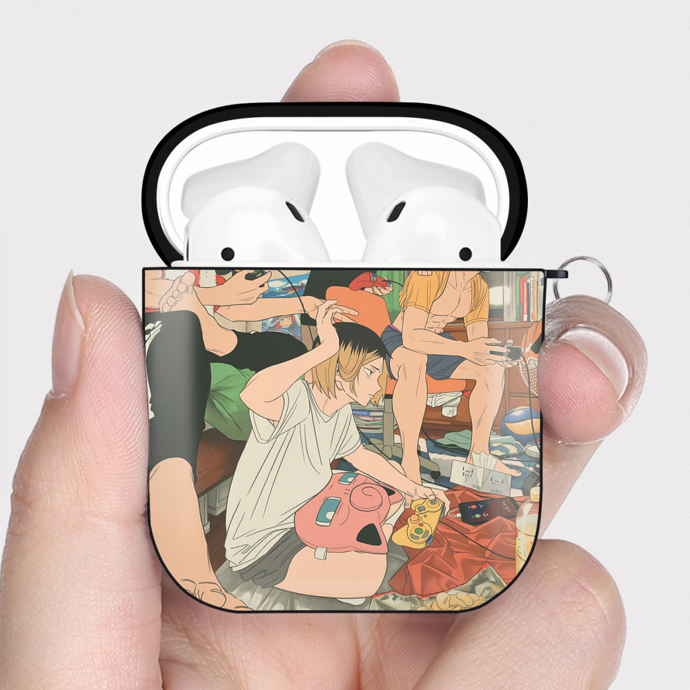 （画像用） ハイキュー!! Haikyu!! AirPods 第2世代保護ケース ハードシェル ブラック 耐衝撃・防指紋・カラビナ付き