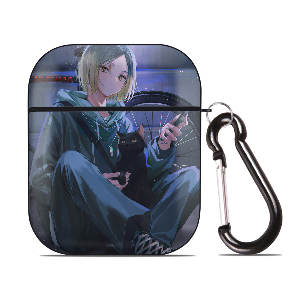（画像用） ハイキュー!! Haikyu!! AirPods 第2世代保護ケース ハードシェル ブラック 耐衝撃・防指紋・カラビナ付き