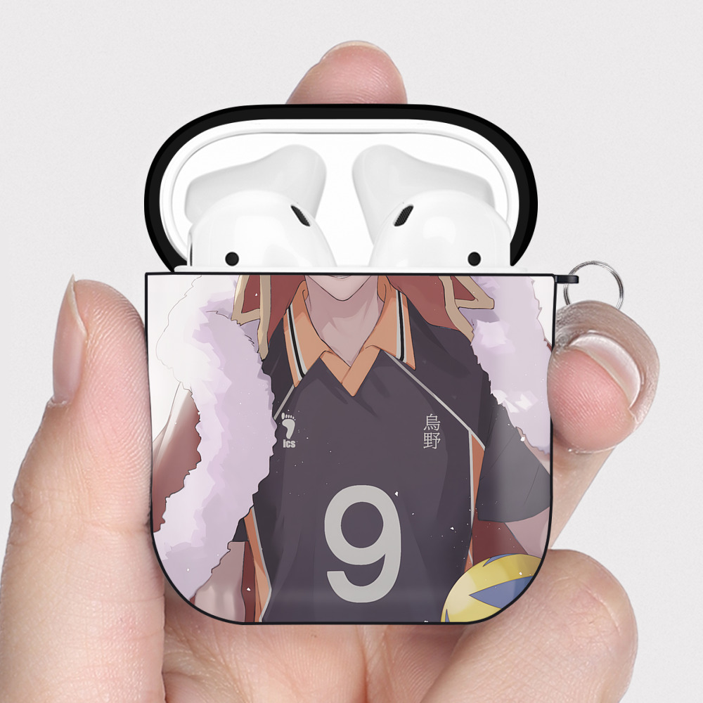 （画像用） ハイキュー!! Haikyu!! AirPods 第2世代保護ケース ハードシェル ブラック 耐衝撃・防指紋・カラビナ付き
