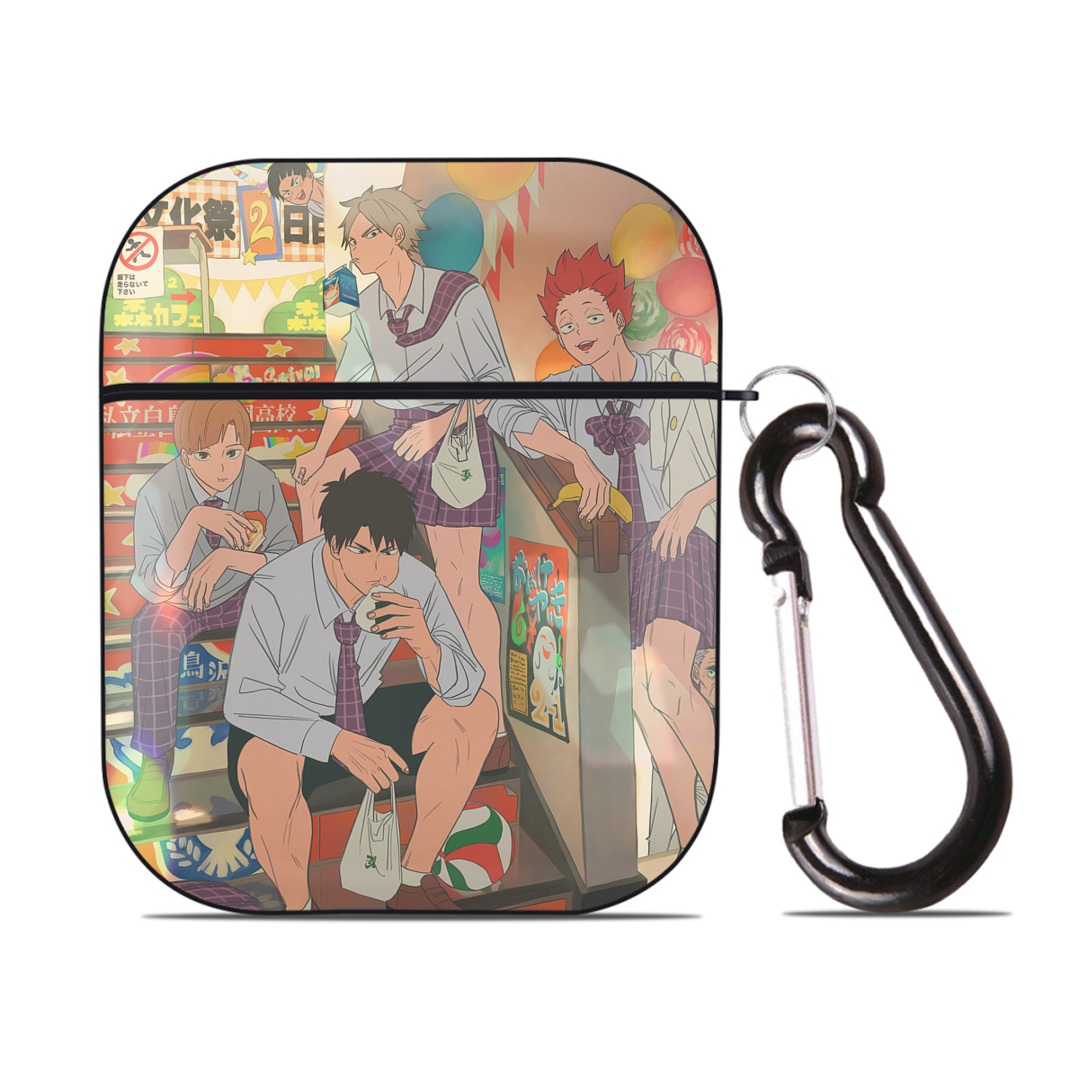 （画像用） ハイキュー!! Haikyu!! AirPods 第2世代保護ケース ハードシェル ブラック 耐衝撃・防指紋・カラビナ付き