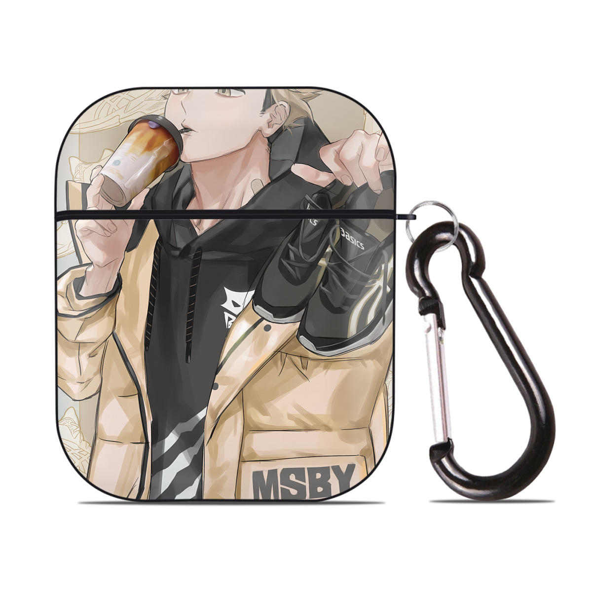 （画像用） ハイキュー!! Haikyu!! AirPods 第2世代保護ケース ハードシェル ブラック 耐衝撃・防指紋・カラビナ付き