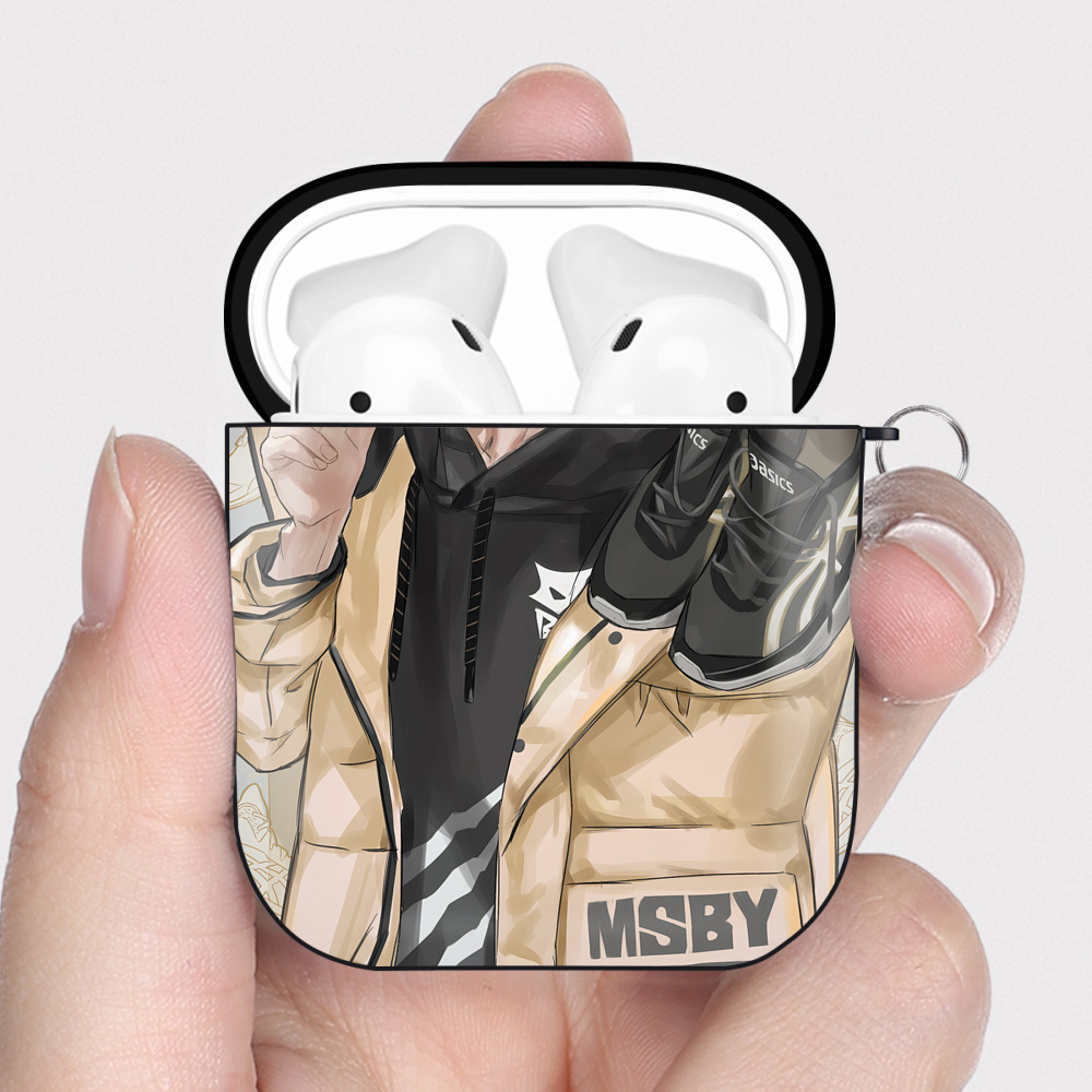 （画像用） ハイキュー!! Haikyu!! AirPods 第2世代保護ケース ハードシェル ブラック 耐衝撃・防指紋・カラビナ付き