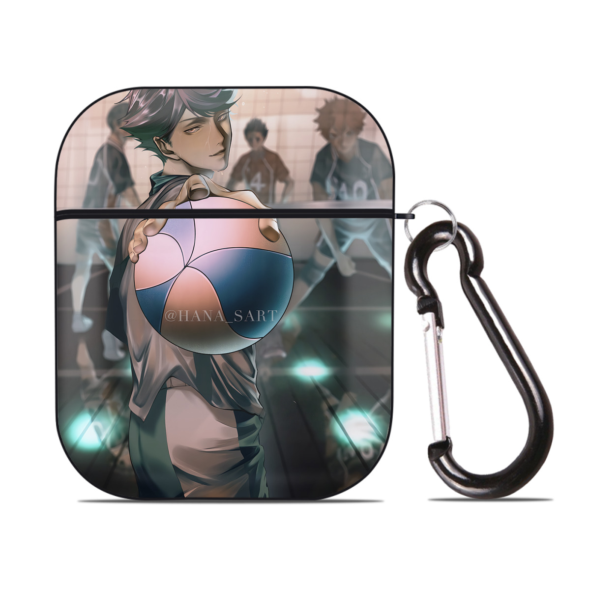 （画像用） ハイキュー!! Haikyu!! AirPods 第2世代保護ケース ハードシェル ブラック 耐衝撃・防指紋・カラビナ付き