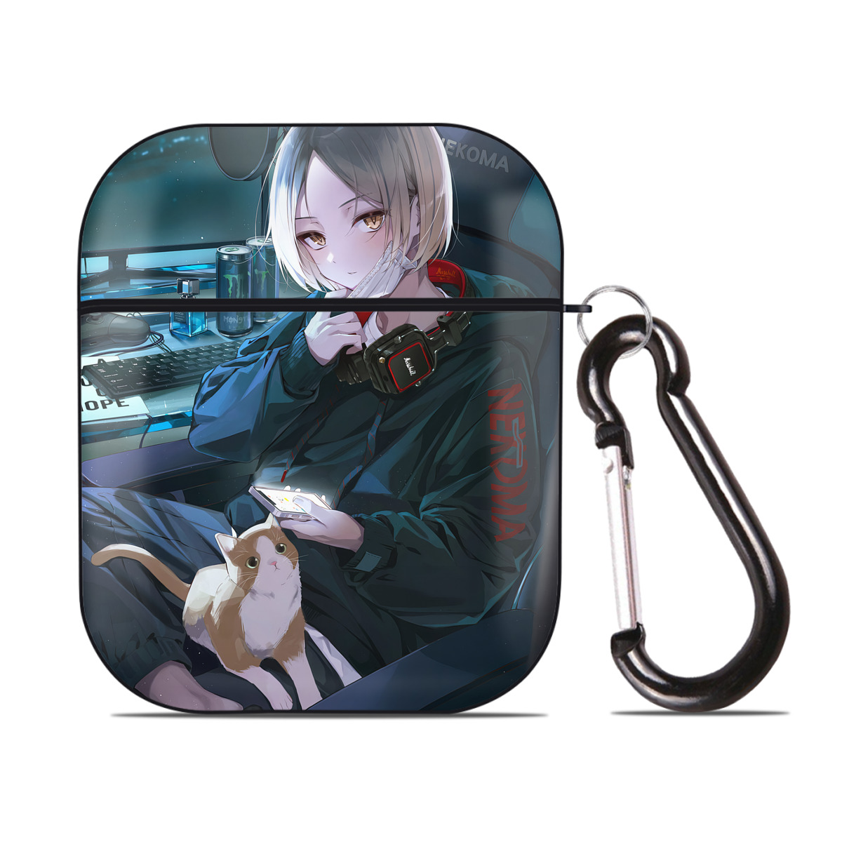 （画像用） ハイキュー!! Haikyu!! AirPods 第2世代保護ケース ハードシェル ブラック 耐衝撃・防指紋・カラビナ付き