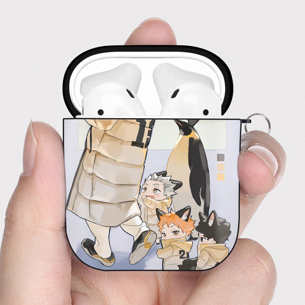 （画像用） ハイキュー!! Haikyu!! AirPods 第2世代保護ケース ハードシェル ブラック 耐衝撃・防指紋・カラビナ付き