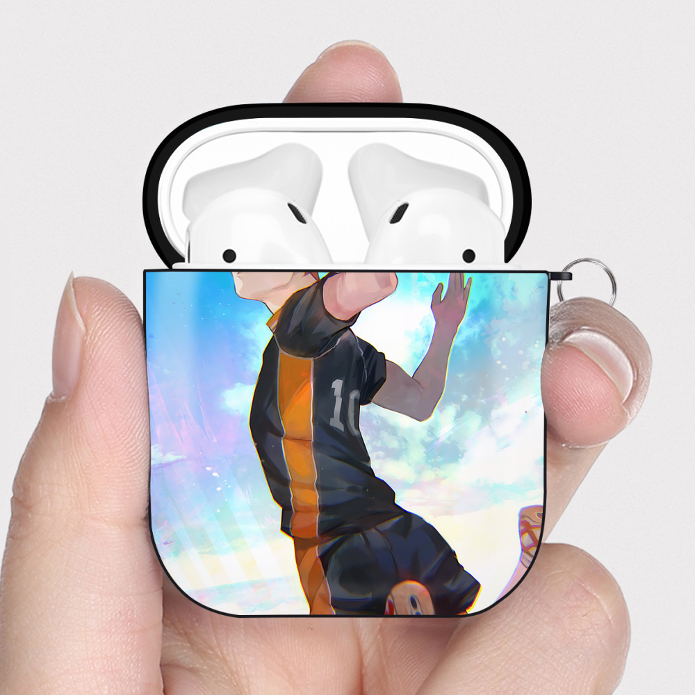 （画像用） ハイキュー!! Haikyu!! AirPods 第2世代保護ケース ハードシェル ブラック 耐衝撃・防指紋・カラビナ付き