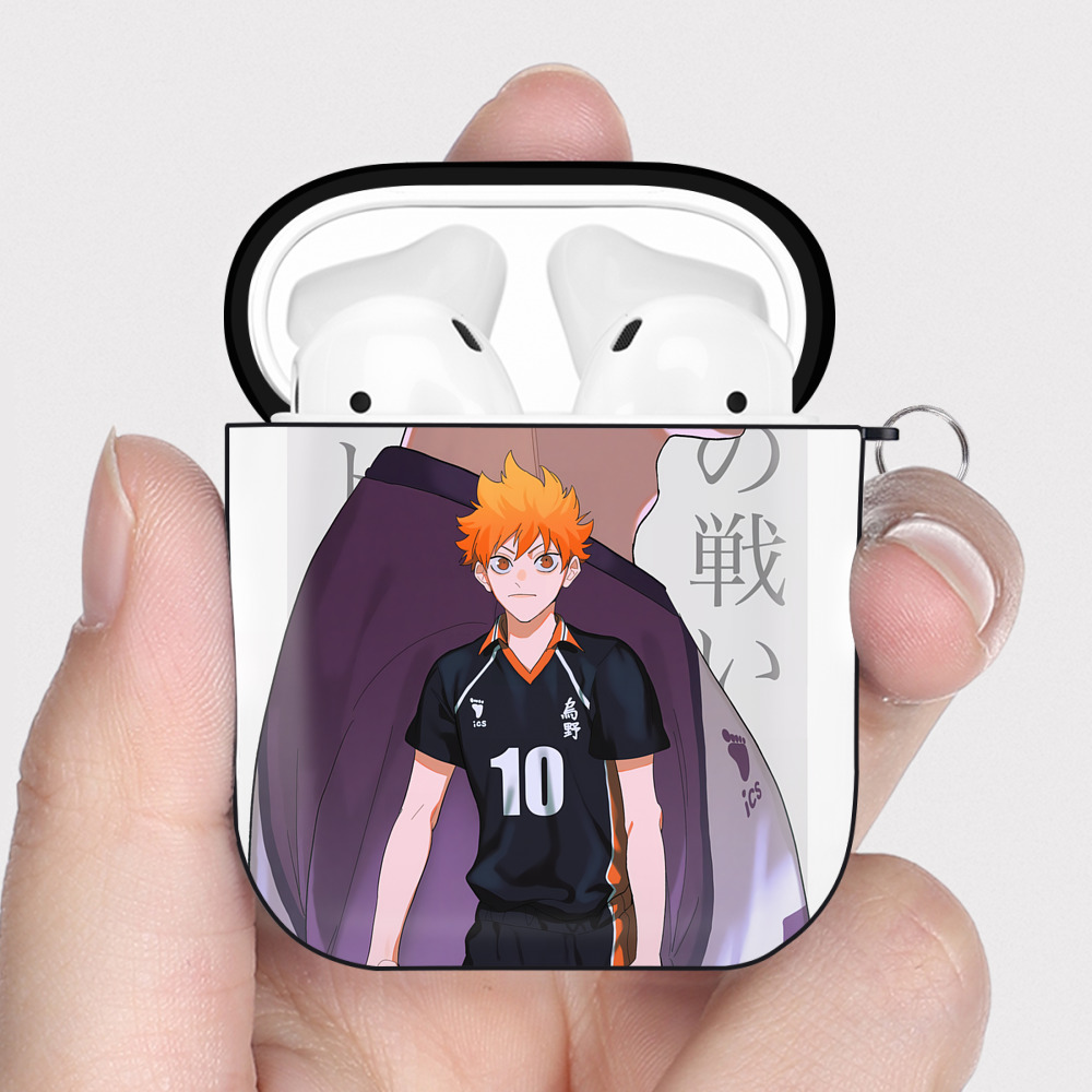 （画像用） ハイキュー!! Haikyu!! AirPods 第2世代保護ケース ハードシェル ブラック 耐衝撃・防指紋・カラビナ付き