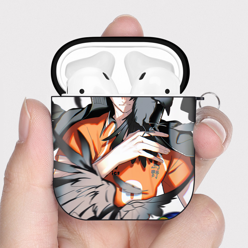 （画像用） ハイキュー!! Haikyu!! AirPods 第2世代保護ケース ハードシェル ブラック 耐衝撃・防指紋・カラビナ付き