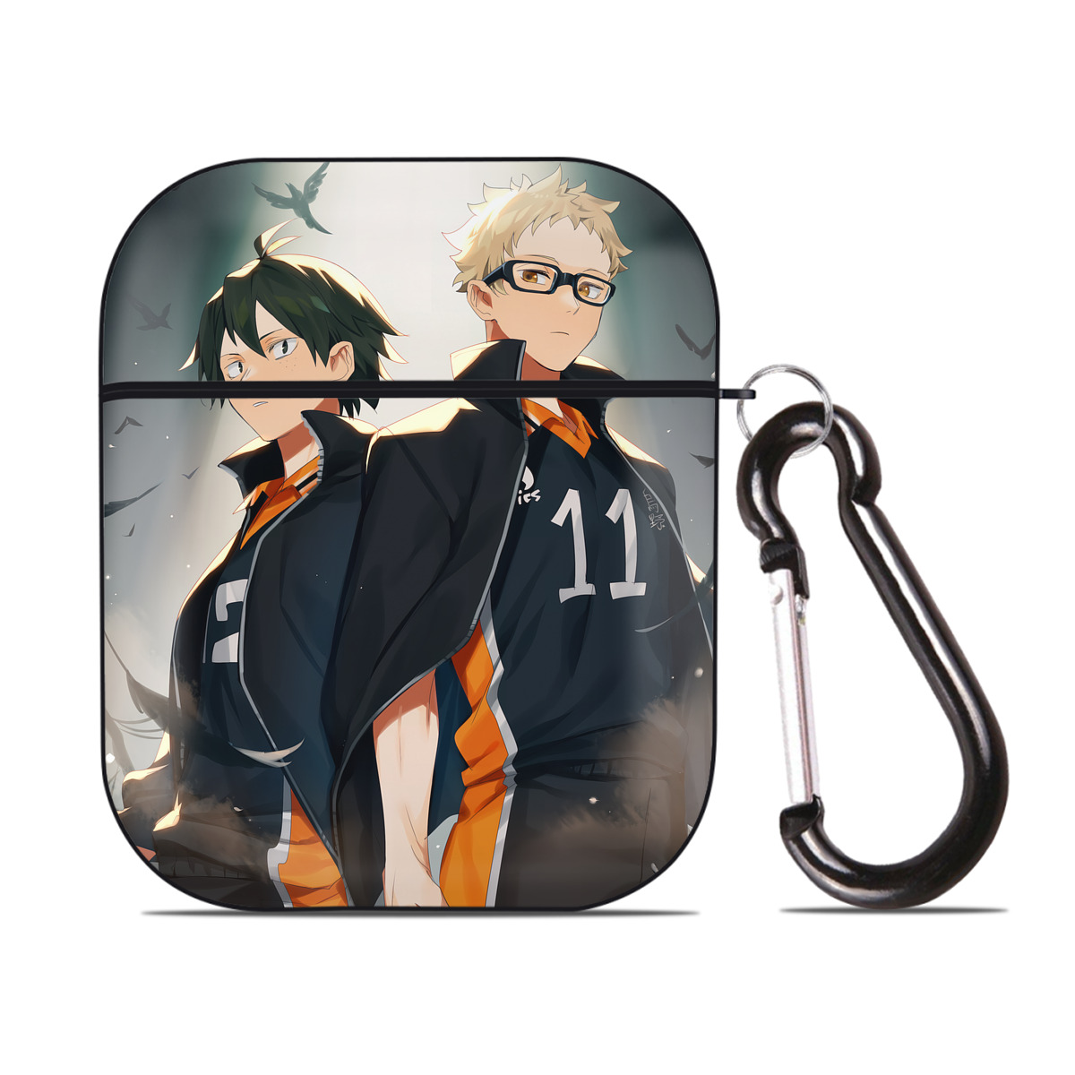 （画像用） ハイキュー!! Haikyu!! AirPods 第2世代保護ケース ハードシェル ブラック 耐衝撃・防指紋・カラビナ付き