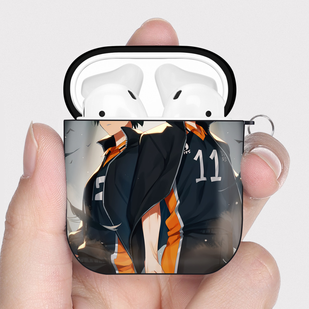 （画像用） ハイキュー!! Haikyu!! AirPods 第2世代保護ケース ハードシェル ブラック 耐衝撃・防指紋・カラビナ付き