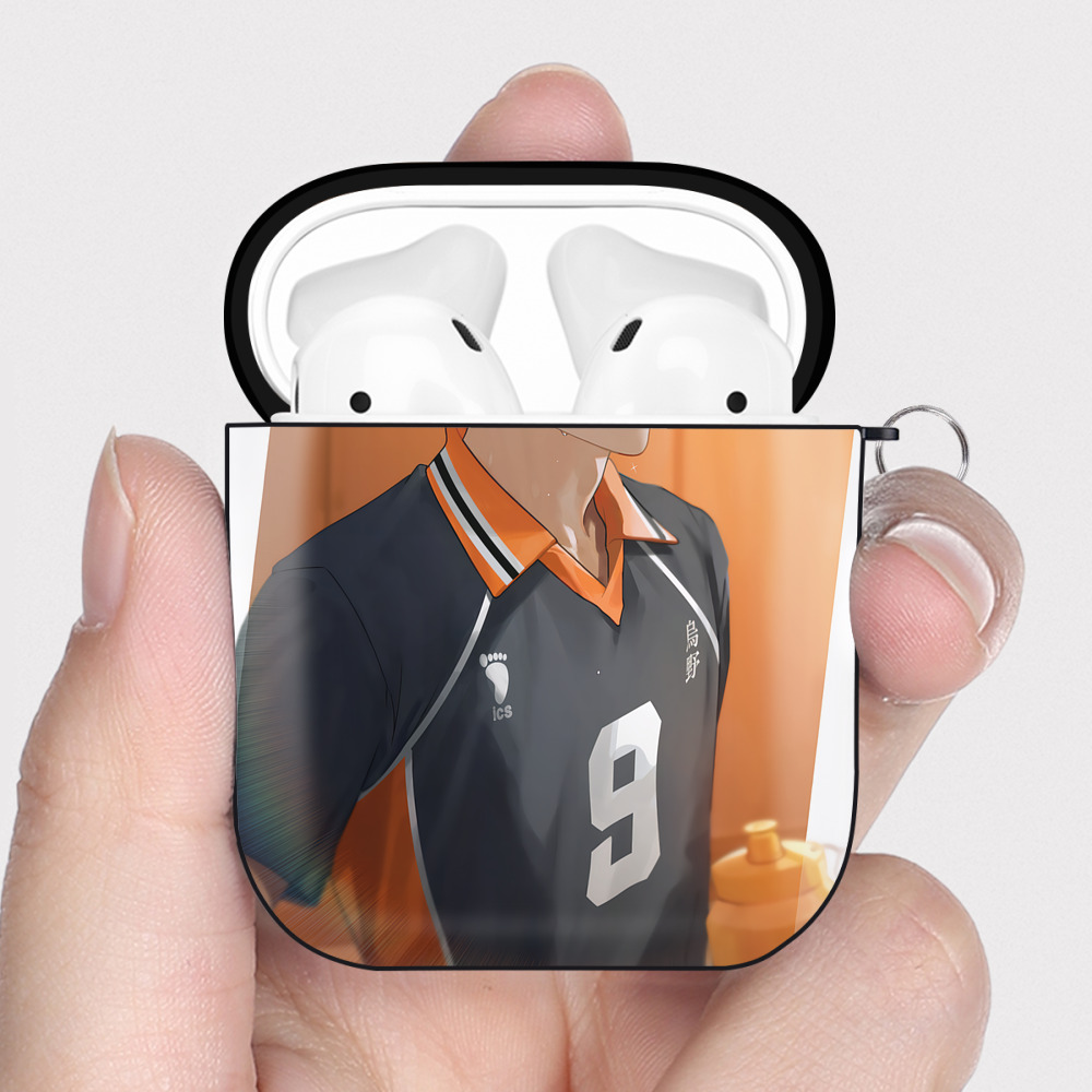 （画像用） ハイキュー!! Haikyu!! AirPods 第2世代保護ケース ハードシェル ブラック 耐衝撃・防指紋・カラビナ付き