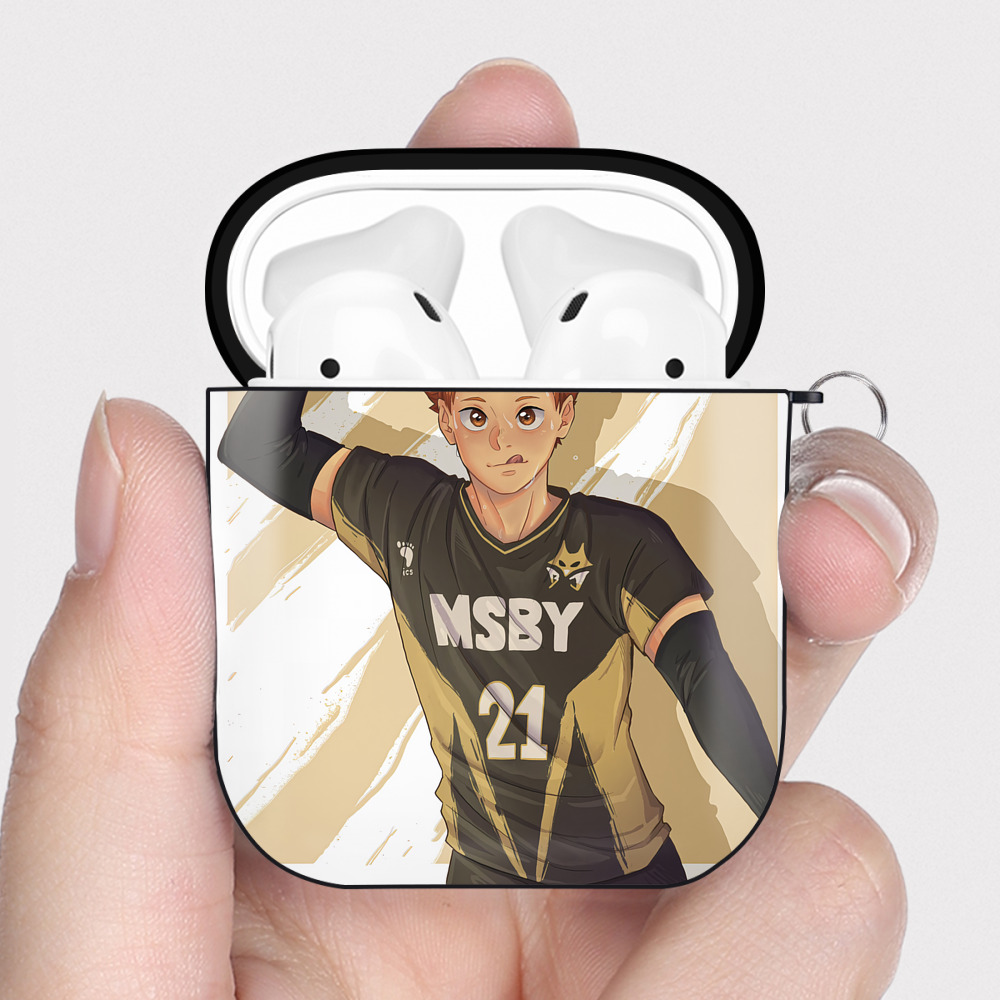 （画像用） ハイキュー!! Haikyu!! AirPods 第2世代保護ケース ハードシェル ブラック 耐衝撃・防指紋・カラビナ付き
