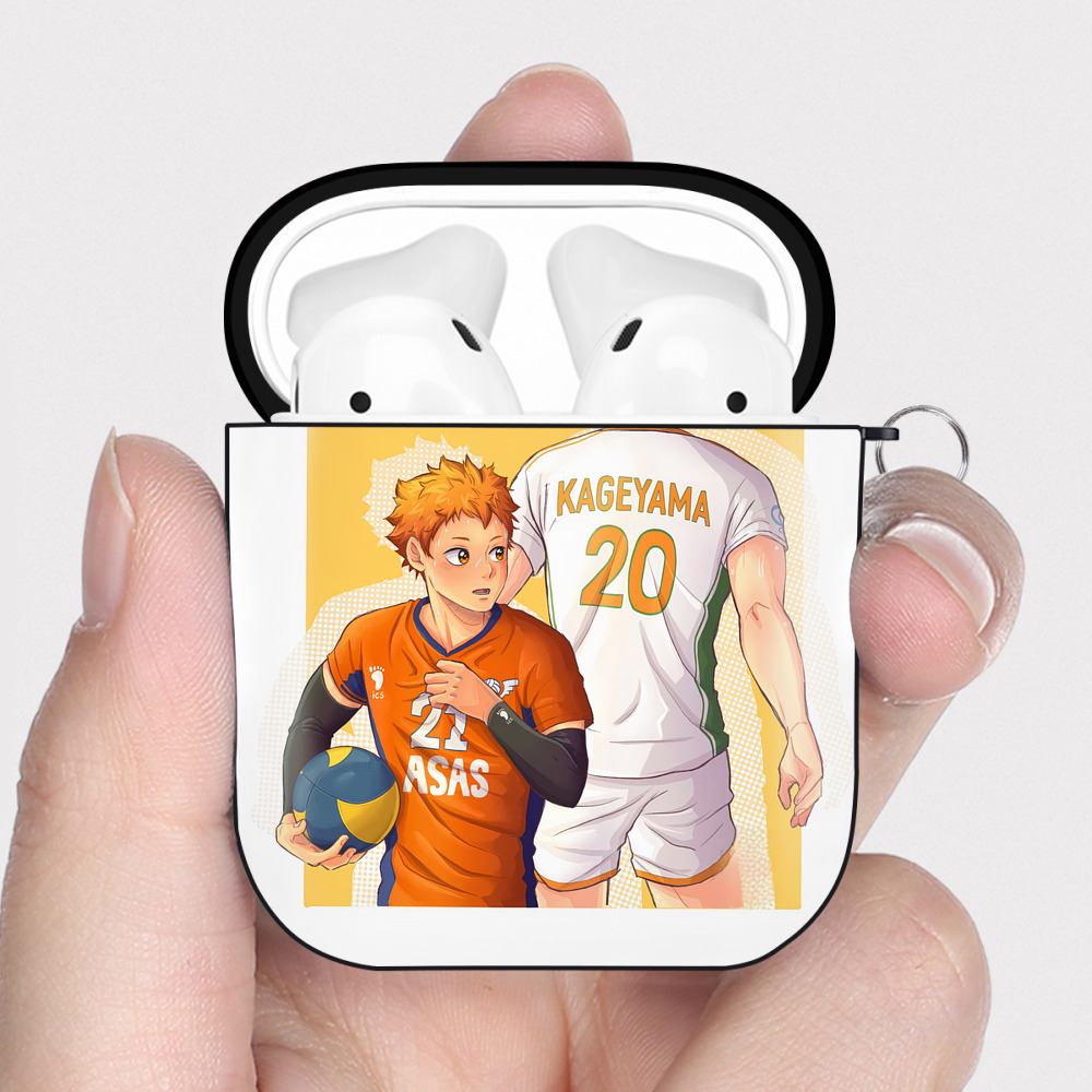 （画像用） ハイキュー!! Haikyu!! AirPods 第2世代保護ケース ハードシェル ブラック 耐衝撃・防指紋・カラビナ付き
