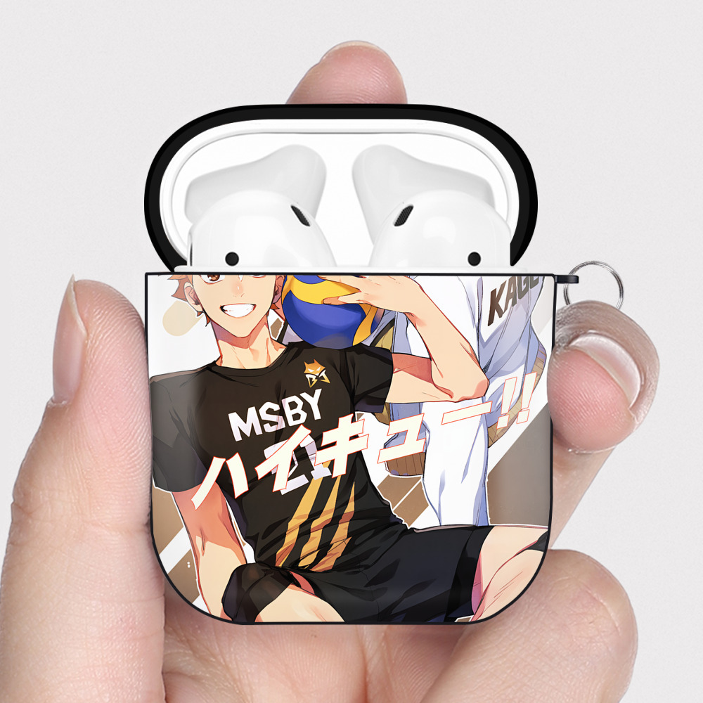 （画像用） ハイキュー!! Haikyu!! AirPods 第2世代保護ケース ハードシェル ブラック 耐衝撃・防指紋・カラビナ付き