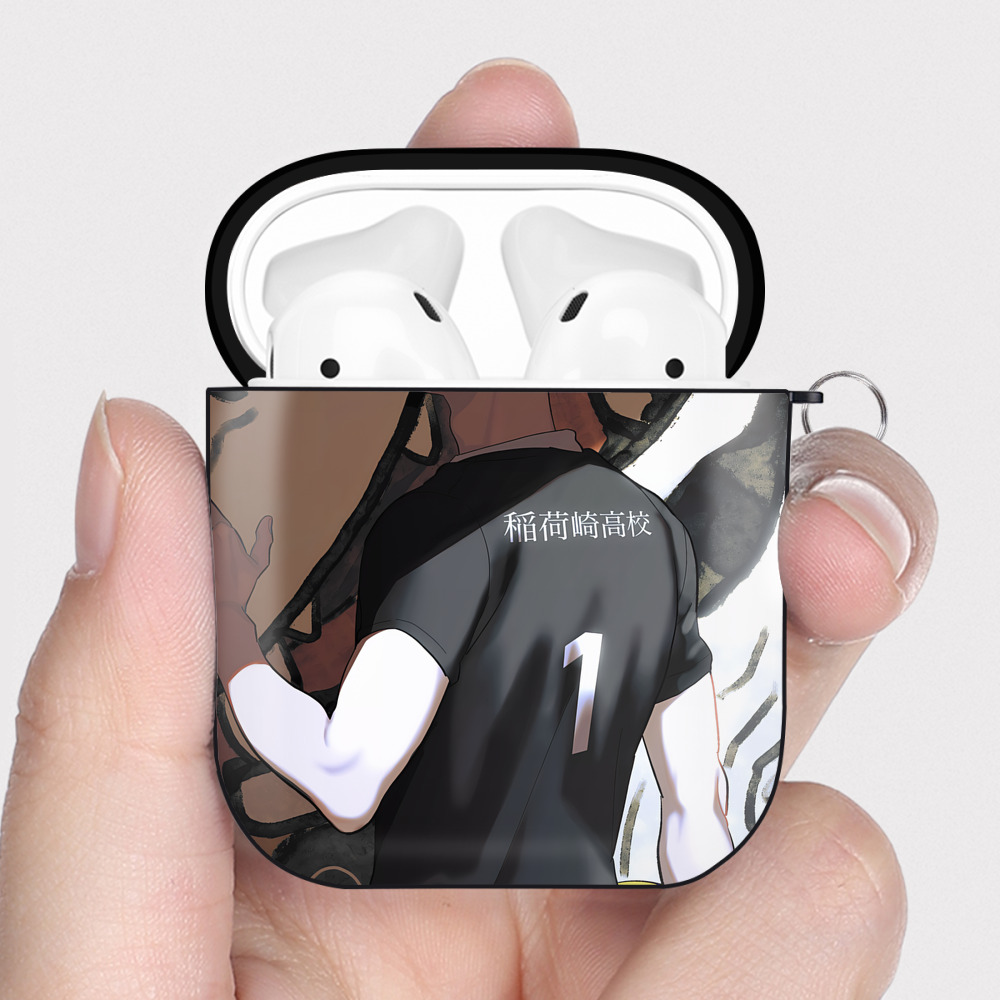 （画像用） ハイキュー!! Haikyu!! AirPods 第2世代保護ケース ハードシェル ブラック 耐衝撃・防指紋・カラビナ付き