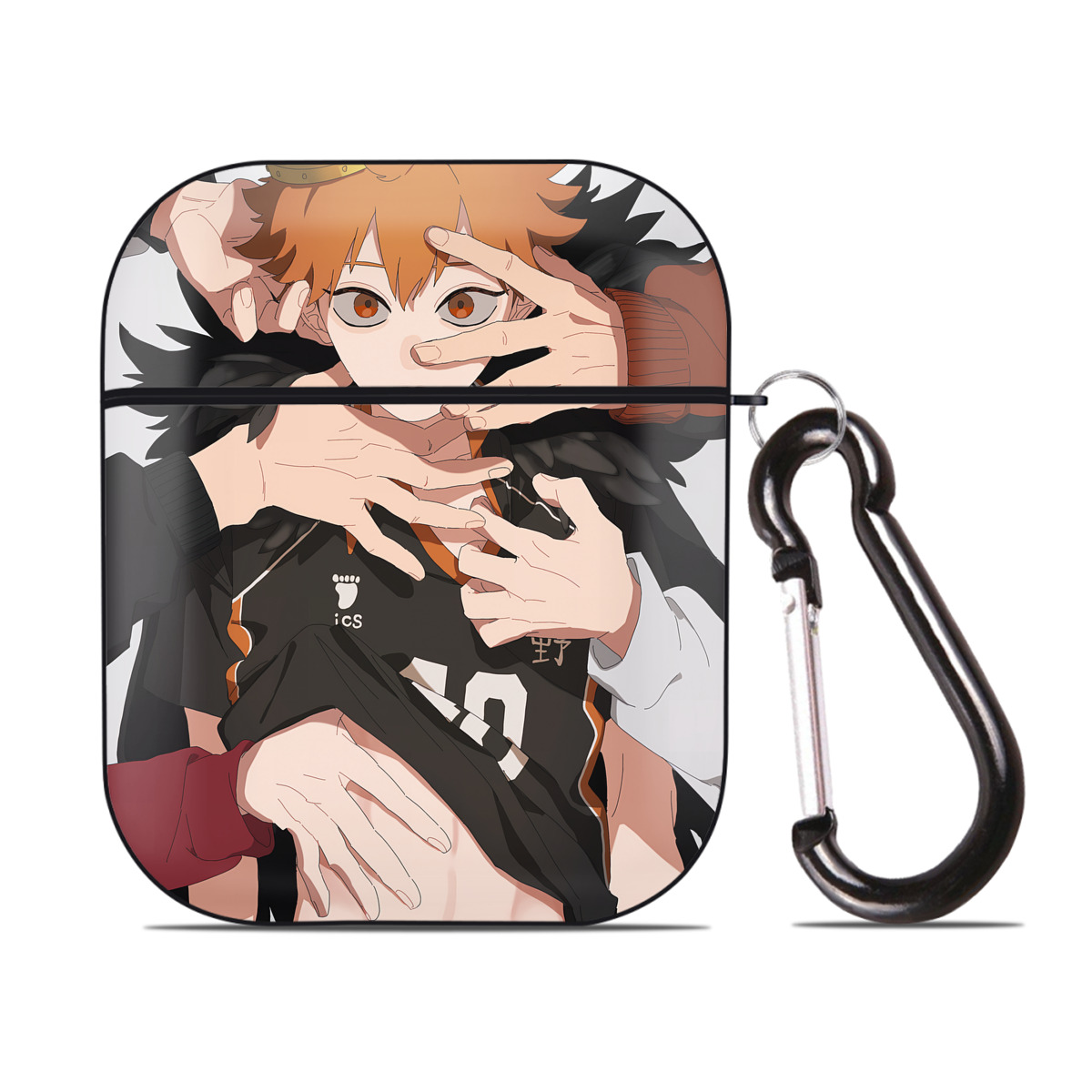 （画像用） ハイキュー!! Haikyu!! AirPods 第2世代保護ケース ハードシェル ブラック 耐衝撃・防指紋・カラビナ付き