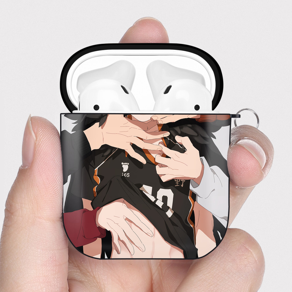 （画像用） ハイキュー!! Haikyu!! AirPods 第2世代保護ケース ハードシェル ブラック 耐衝撃・防指紋・カラビナ付き