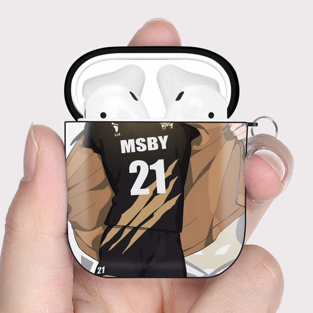 （画像用） ハイキュー!! Haikyu!! AirPods 第2世代保護ケース ハードシェル ブラック 耐衝撃・防指紋・カラビナ付き