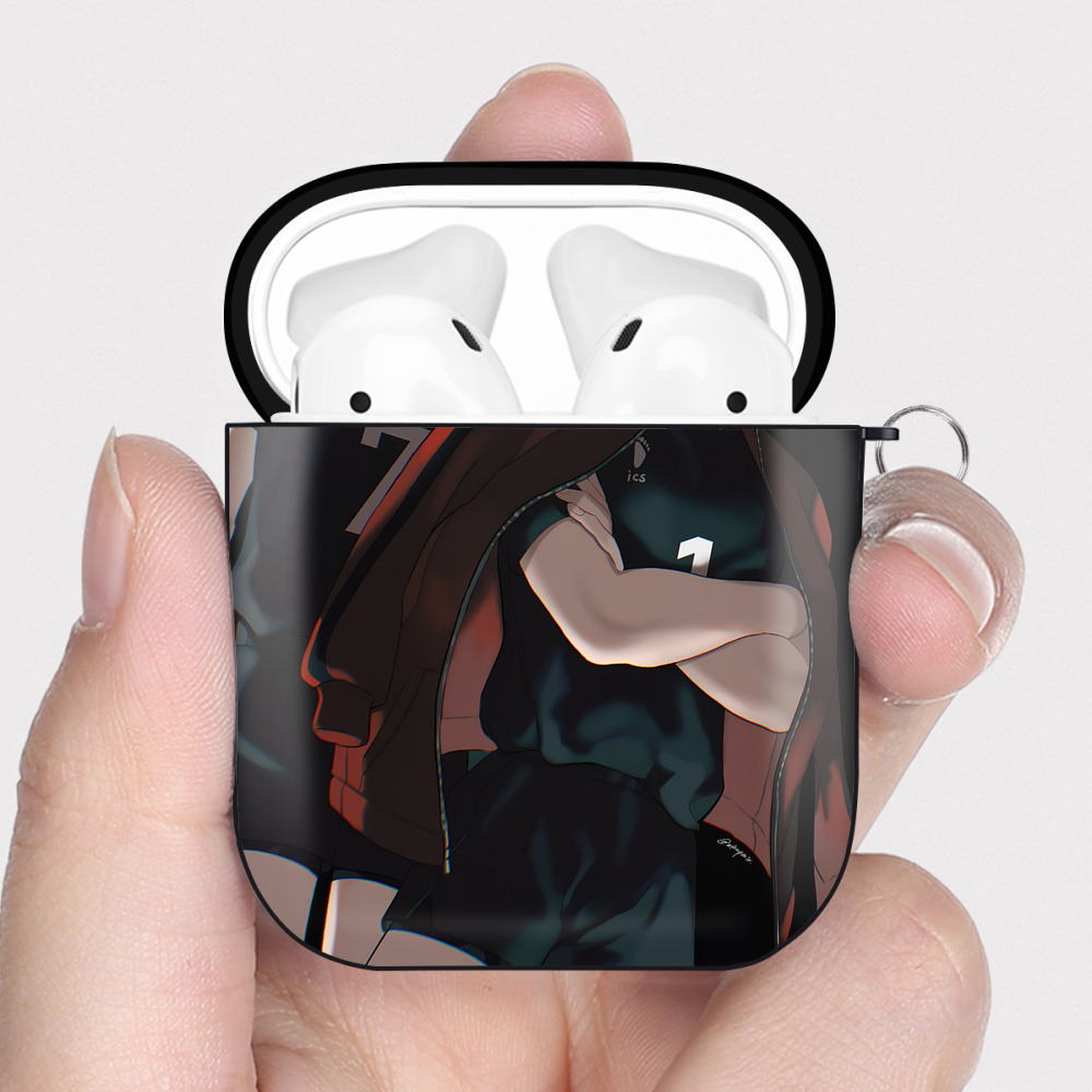 （画像用） ハイキュー!! Haikyu!! AirPods 第2世代保護ケース ハードシェル ブラック 耐衝撃・防指紋・カラビナ付き