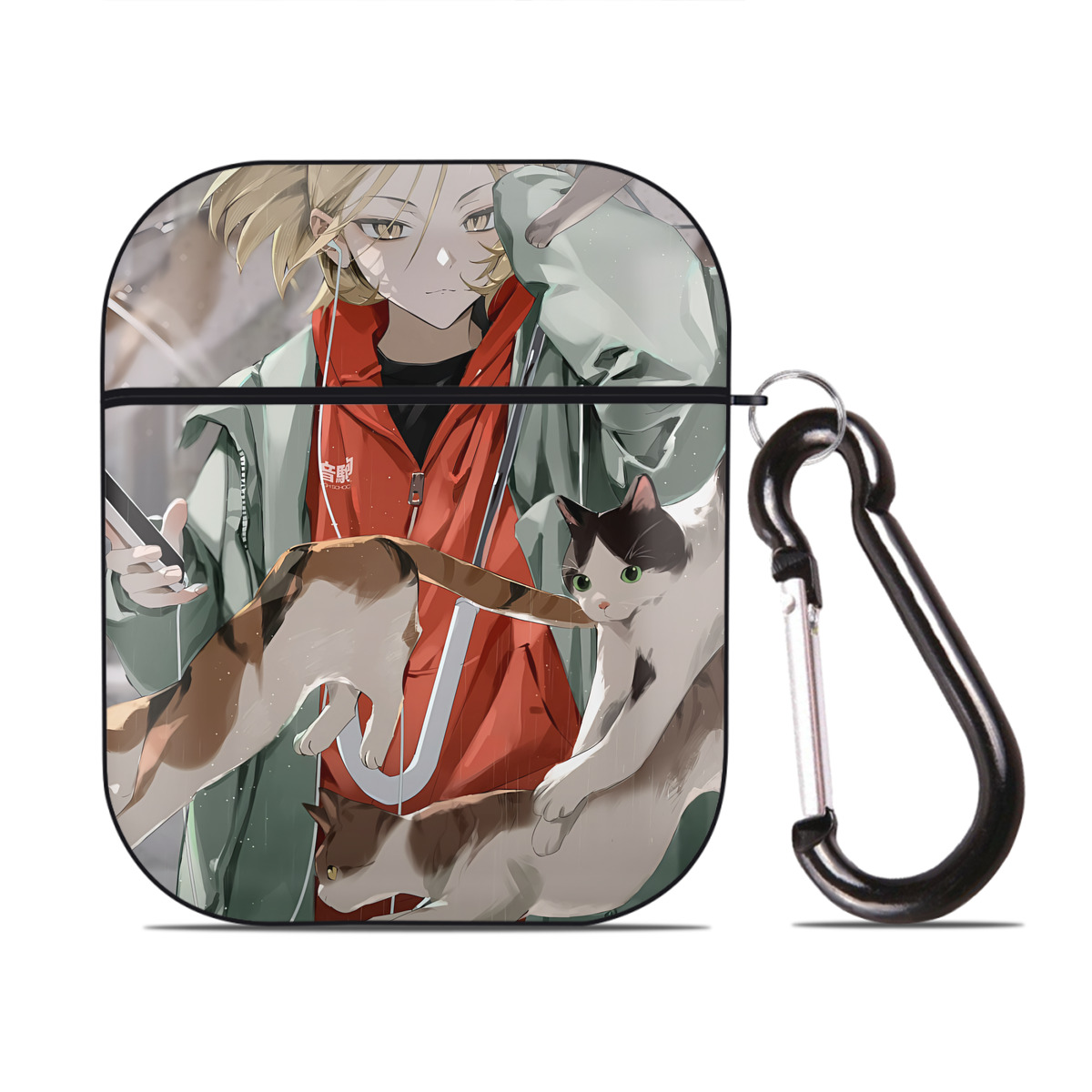 （画像用） ハイキュー!! Haikyu!! AirPods 第2世代保護ケース ハードシェル ブラック 耐衝撃・防指紋・カラビナ付き
