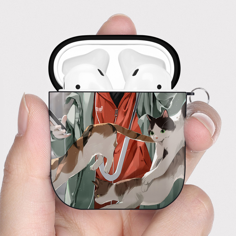 （画像用） ハイキュー!! Haikyu!! AirPods 第2世代保護ケース ハードシェル ブラック 耐衝撃・防指紋・カラビナ付き