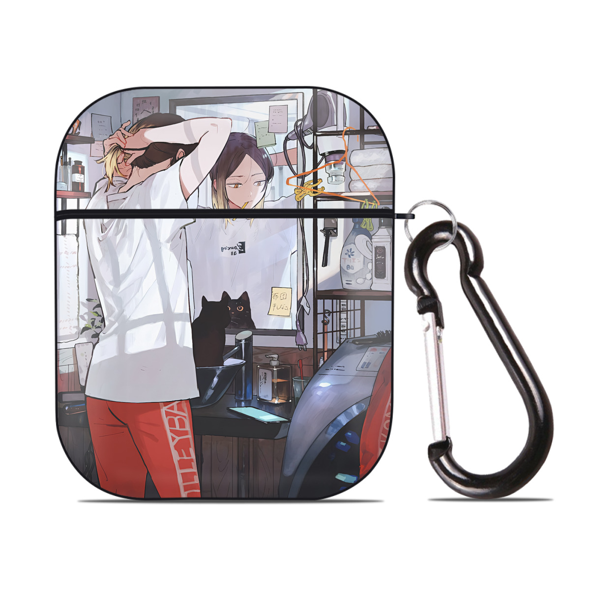 （画像用） ハイキュー!! Haikyu!! AirPods 第2世代保護ケース ハードシェル ブラック 耐衝撃・防指紋・カラビナ付き