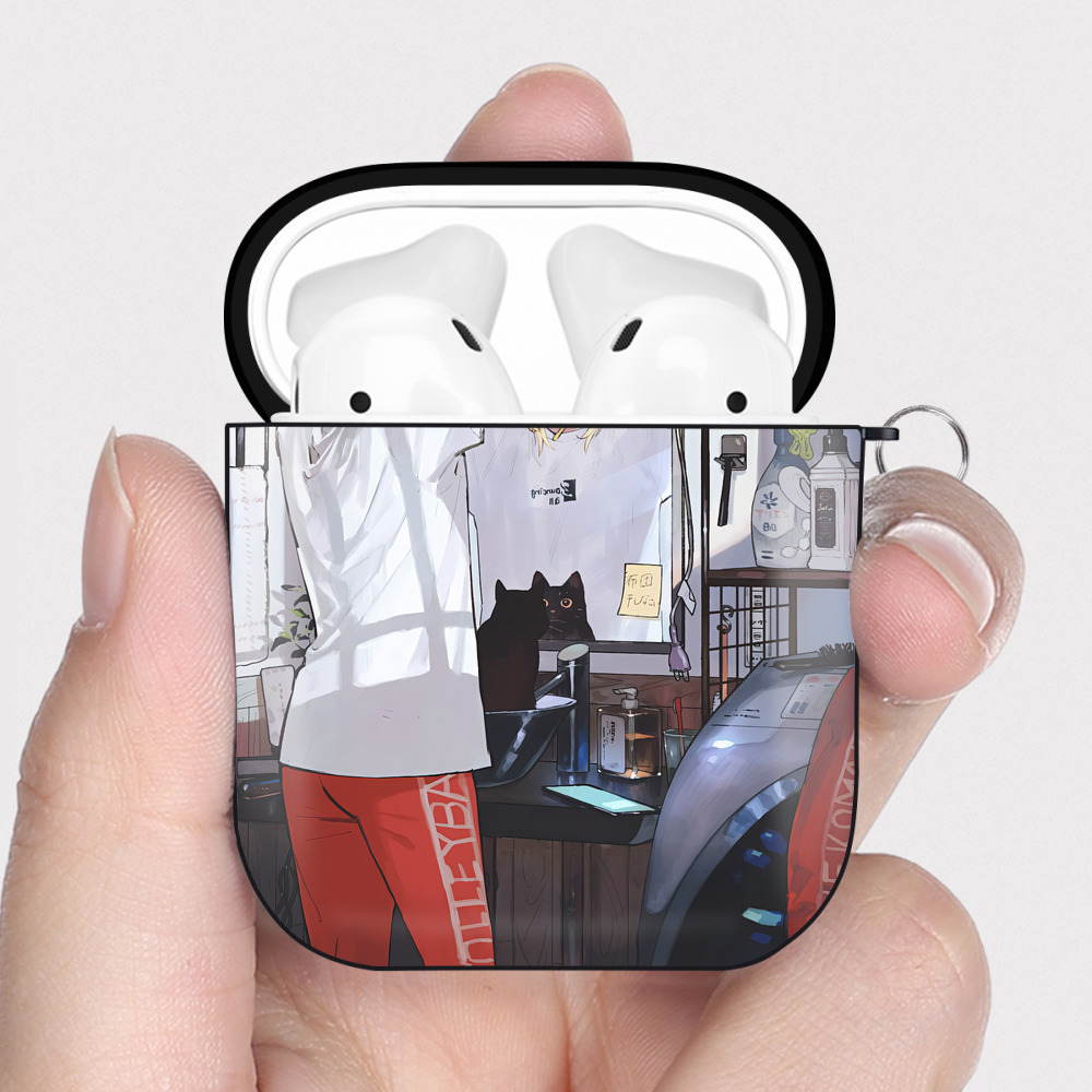 （画像用） ハイキュー!! Haikyu!! AirPods 第2世代保護ケース ハードシェル ブラック 耐衝撃・防指紋・カラビナ付き