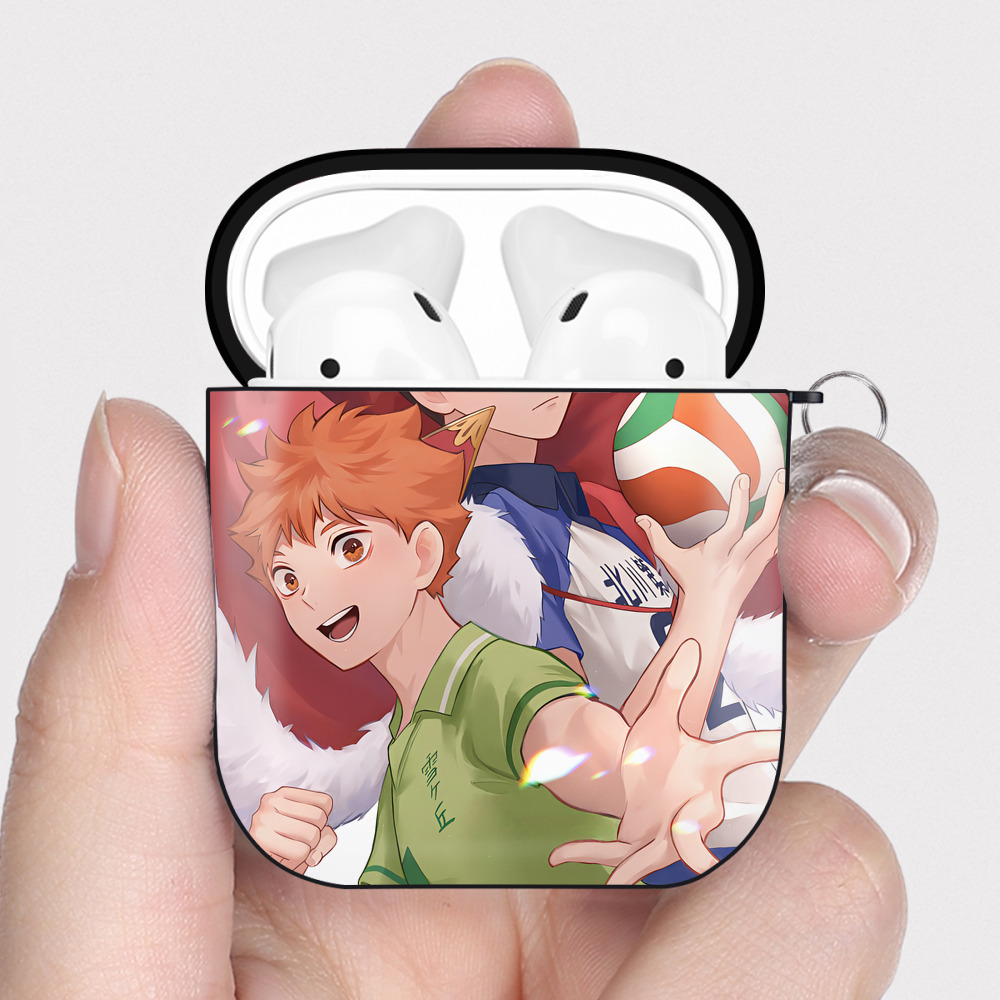 （画像用） ハイキュー!! Haikyu!! AirPods 第2世代保護ケース ハードシェル ブラック 耐衝撃・防指紋・カラビナ付き