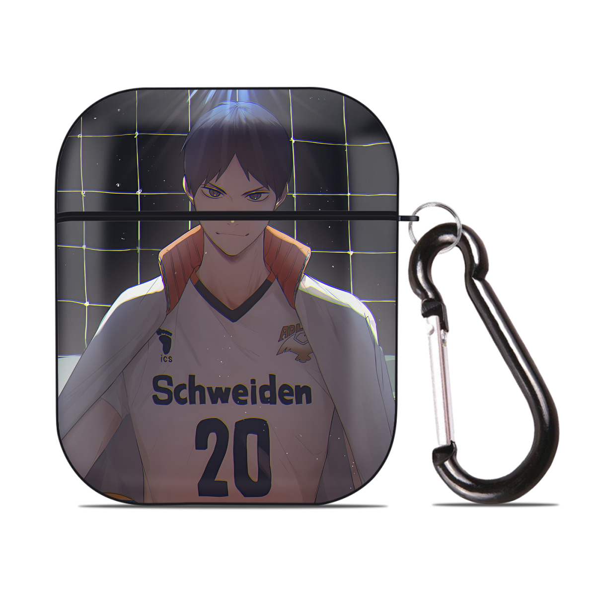 （画像用） ハイキュー!! Haikyu!! AirPods 第2世代保護ケース ハードシェル ブラック 耐衝撃・防指紋・カラビナ付き