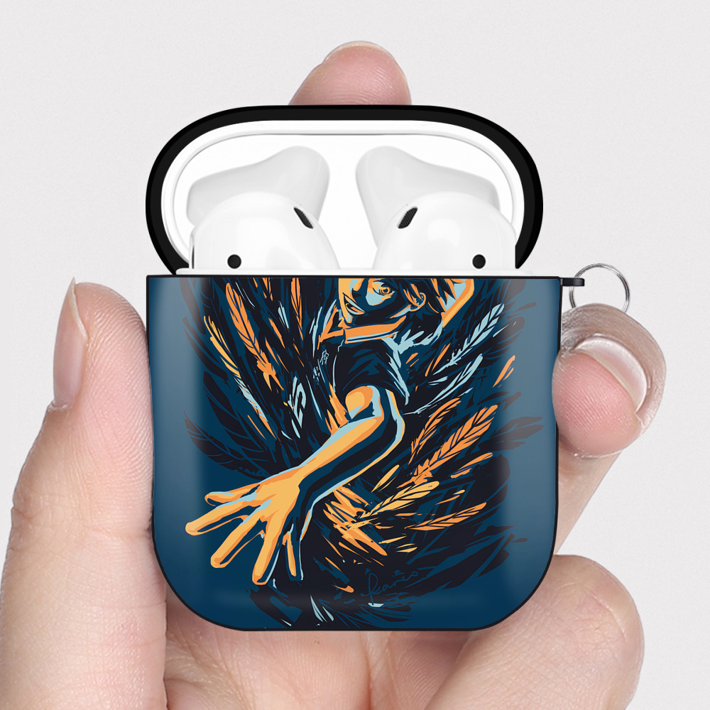 （画像用） ハイキュー!! Haikyu!! AirPods 第2世代保護ケース ハードシェル ブラック 耐衝撃・防指紋・カラビナ付き