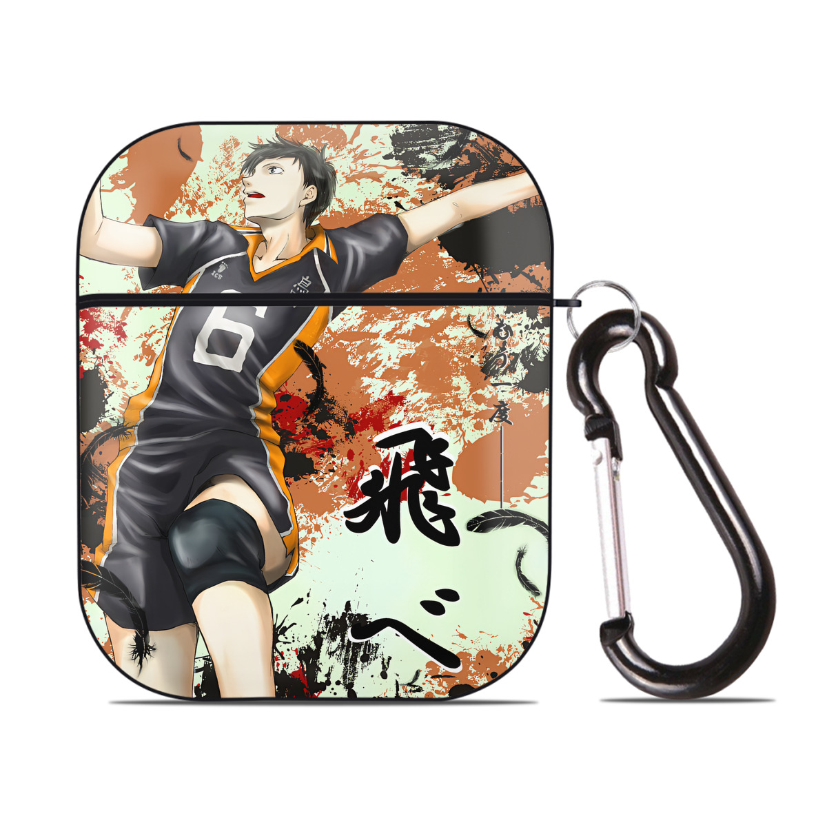（画像用） ハイキュー!! Haikyu!! AirPods 第2世代保護ケース ハードシェル ブラック 耐衝撃・防指紋・カラビナ付き
