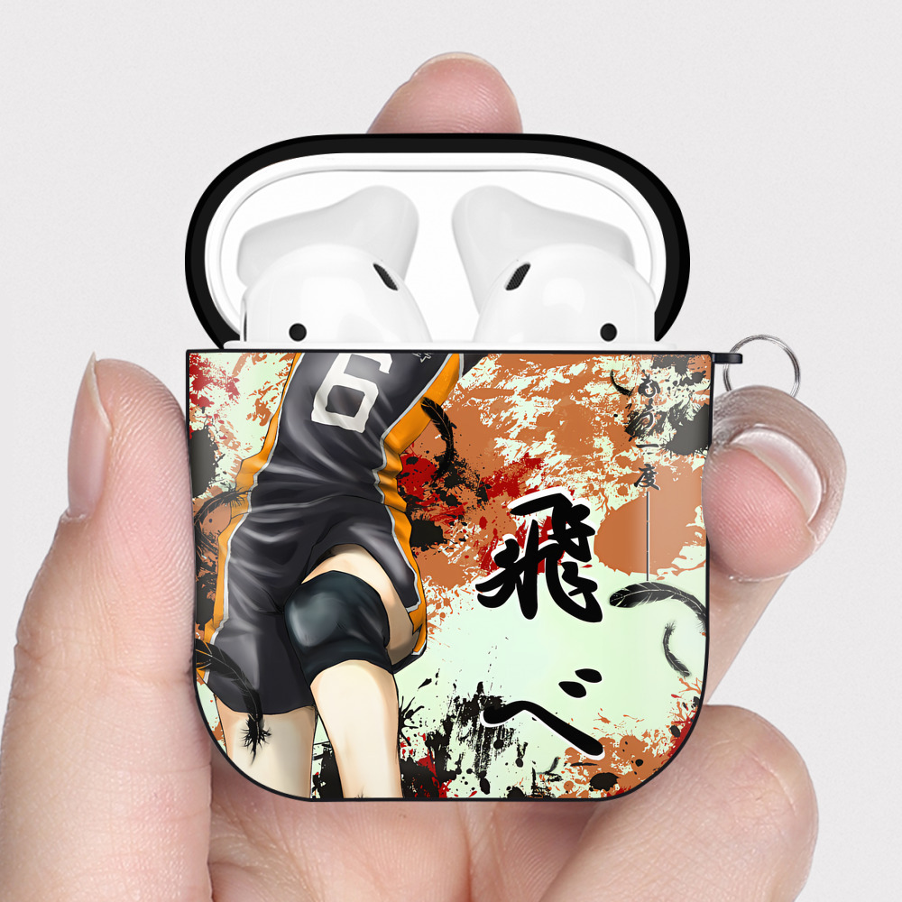 （画像用） ハイキュー!! Haikyu!! AirPods 第2世代保護ケース ハードシェル ブラック 耐衝撃・防指紋・カラビナ付き