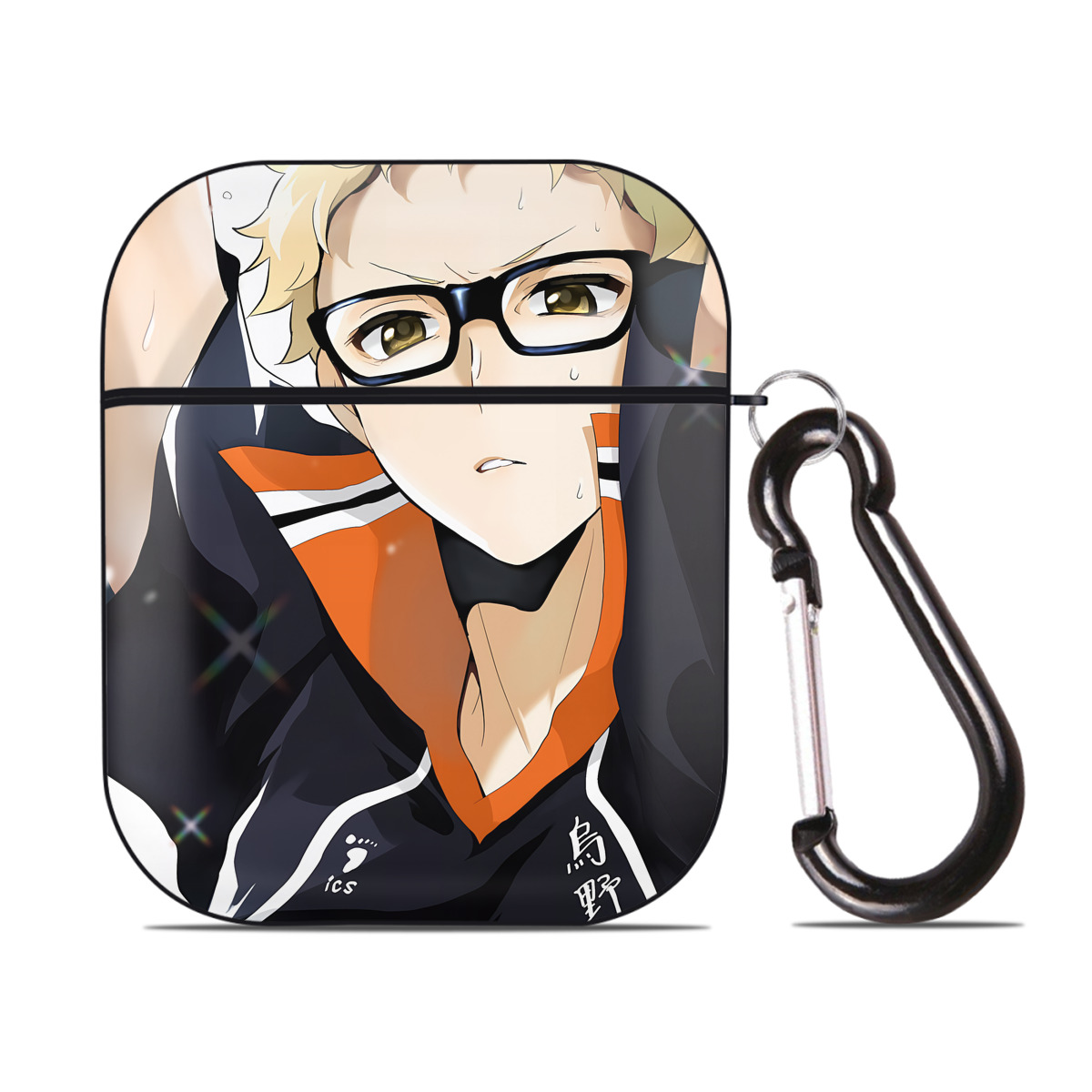 （画像用） ハイキュー!! Haikyu!! AirPods 第2世代保護ケース ハードシェル ブラック 耐衝撃・防指紋・カラビナ付き