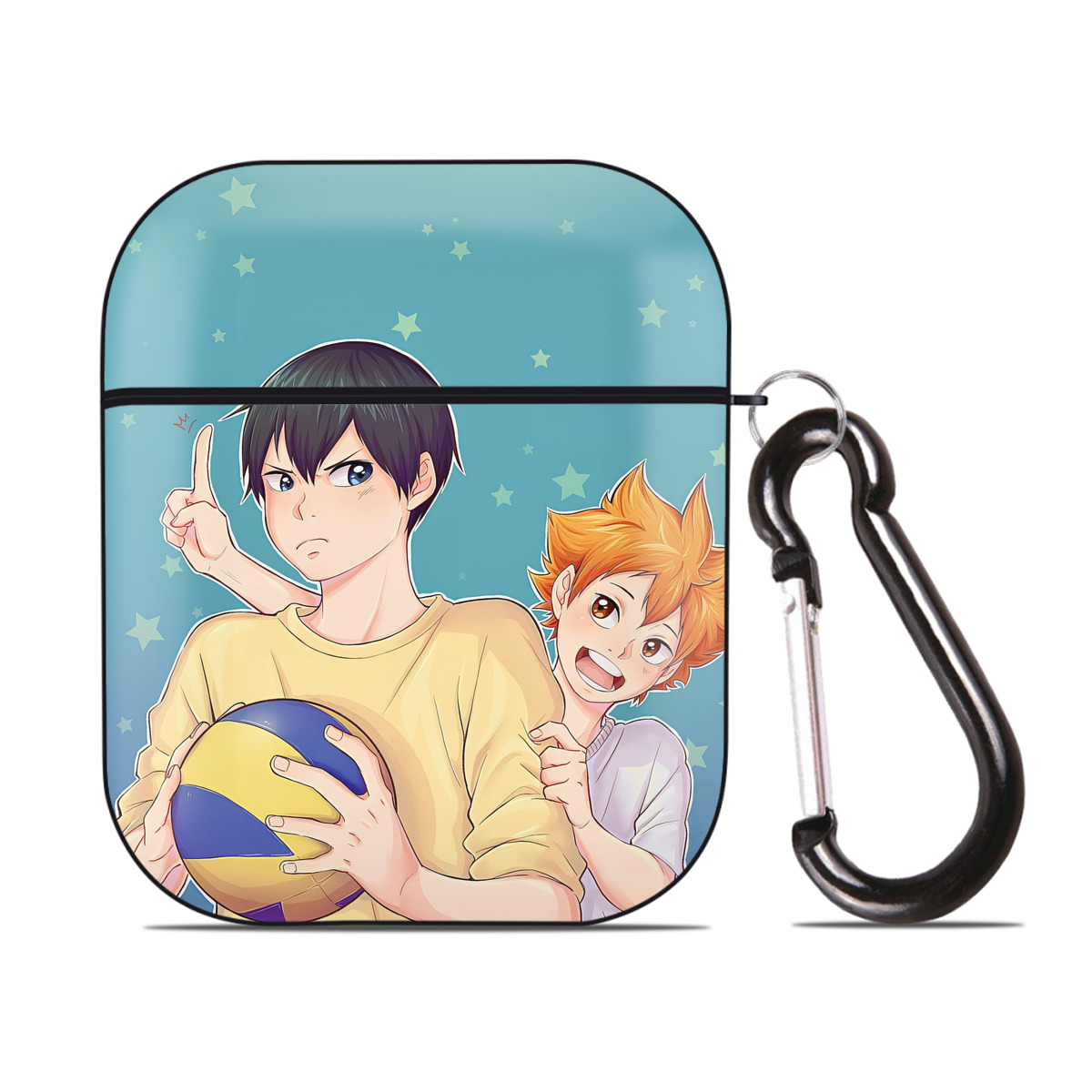（画像用） ハイキュー!! Haikyu!! AirPods 第2世代保護ケース ハードシェル ブラック 耐衝撃・防指紋・カラビナ付き