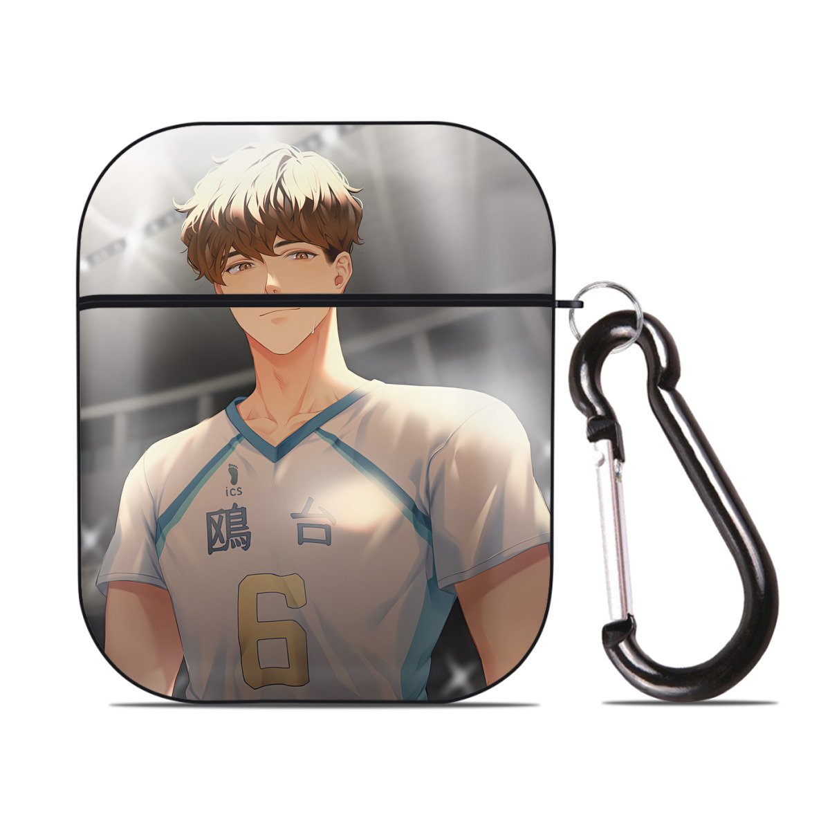 （画像用） ハイキュー!! Haikyu!! AirPods 第2世代保護ケース ハードシェル ブラック 耐衝撃・防指紋・カラビナ付き