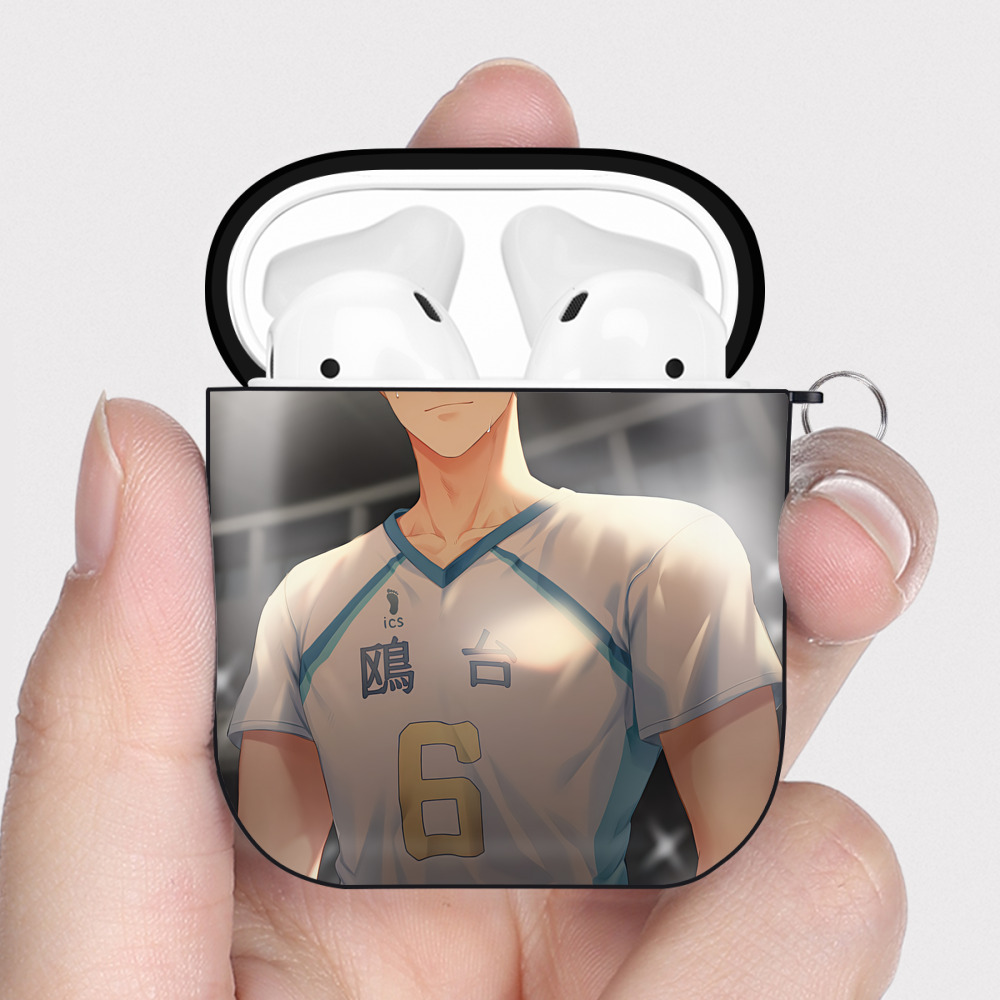 （画像用） ハイキュー!! Haikyu!! AirPods 第2世代保護ケース ハードシェル ブラック 耐衝撃・防指紋・カラビナ付き