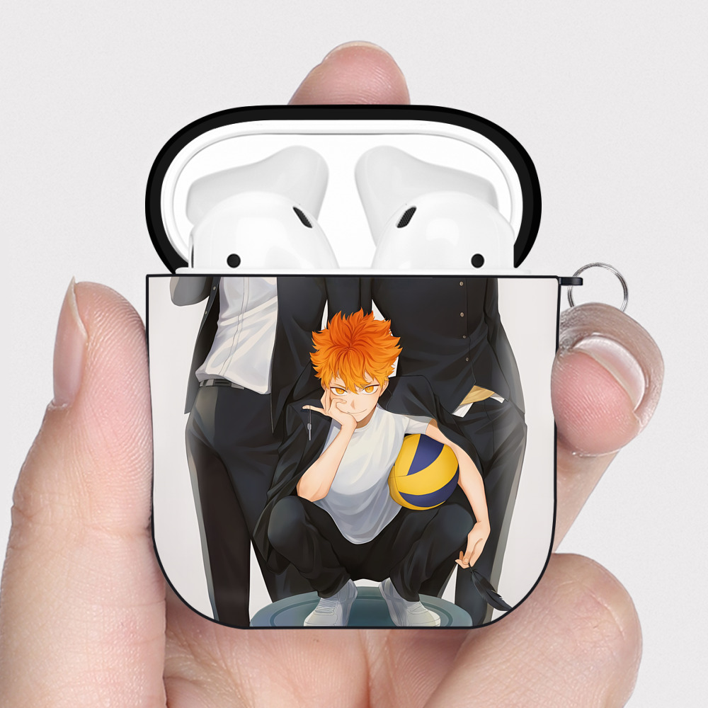 （画像用） ハイキュー!! Haikyu!! AirPods 第2世代保護ケース ハードシェル ブラック 耐衝撃・防指紋・カラビナ付き