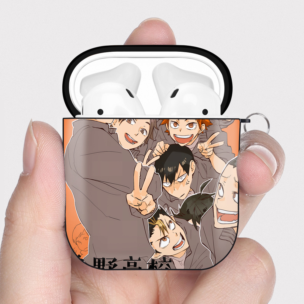 （画像用） ハイキュー!! Haikyu!! AirPods 第2世代保護ケース ハードシェル ブラック 耐衝撃・防指紋・カラビナ付き