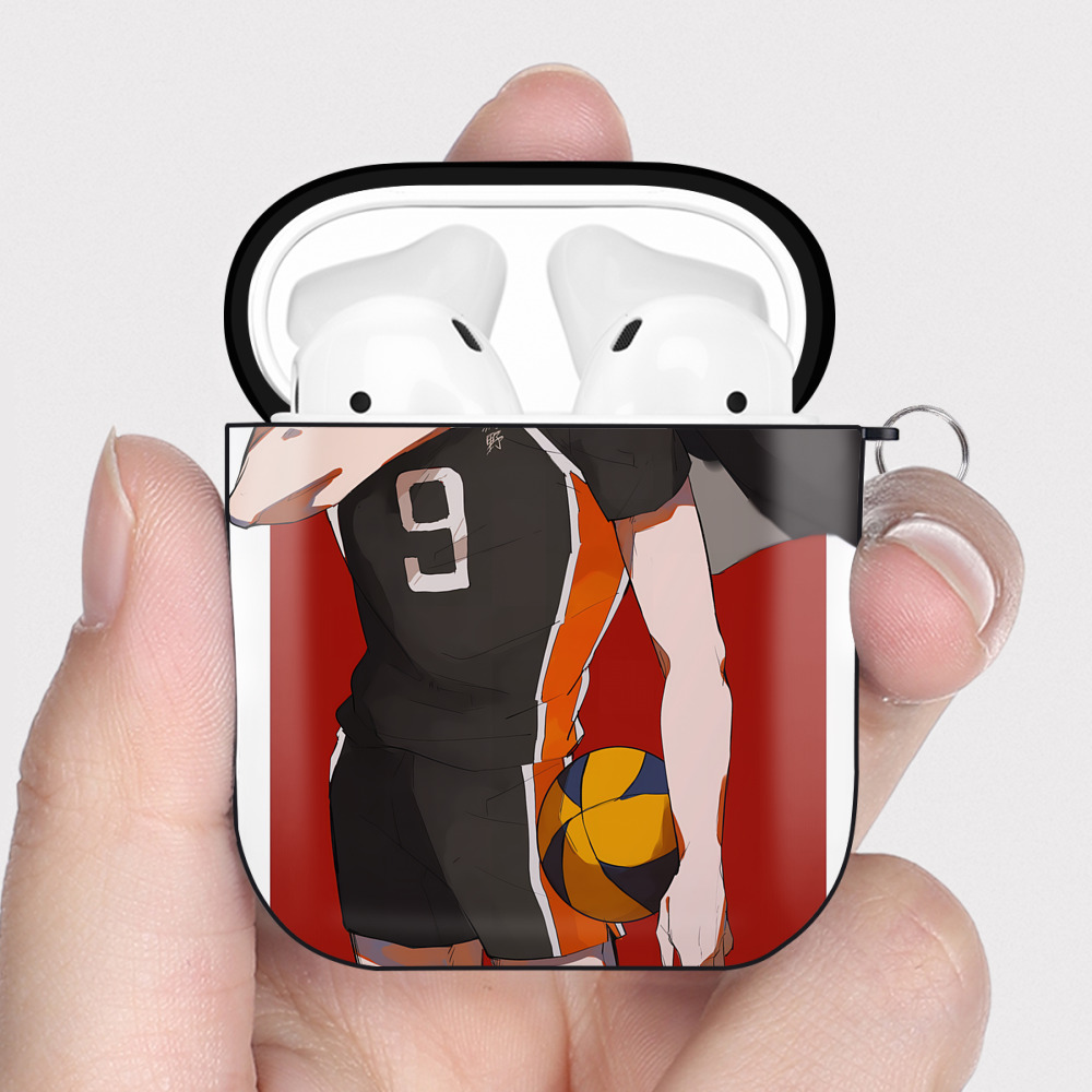 （画像用） ハイキュー!! Haikyu!! AirPods 第2世代保護ケース ハードシェル ブラック 耐衝撃・防指紋・カラビナ付き