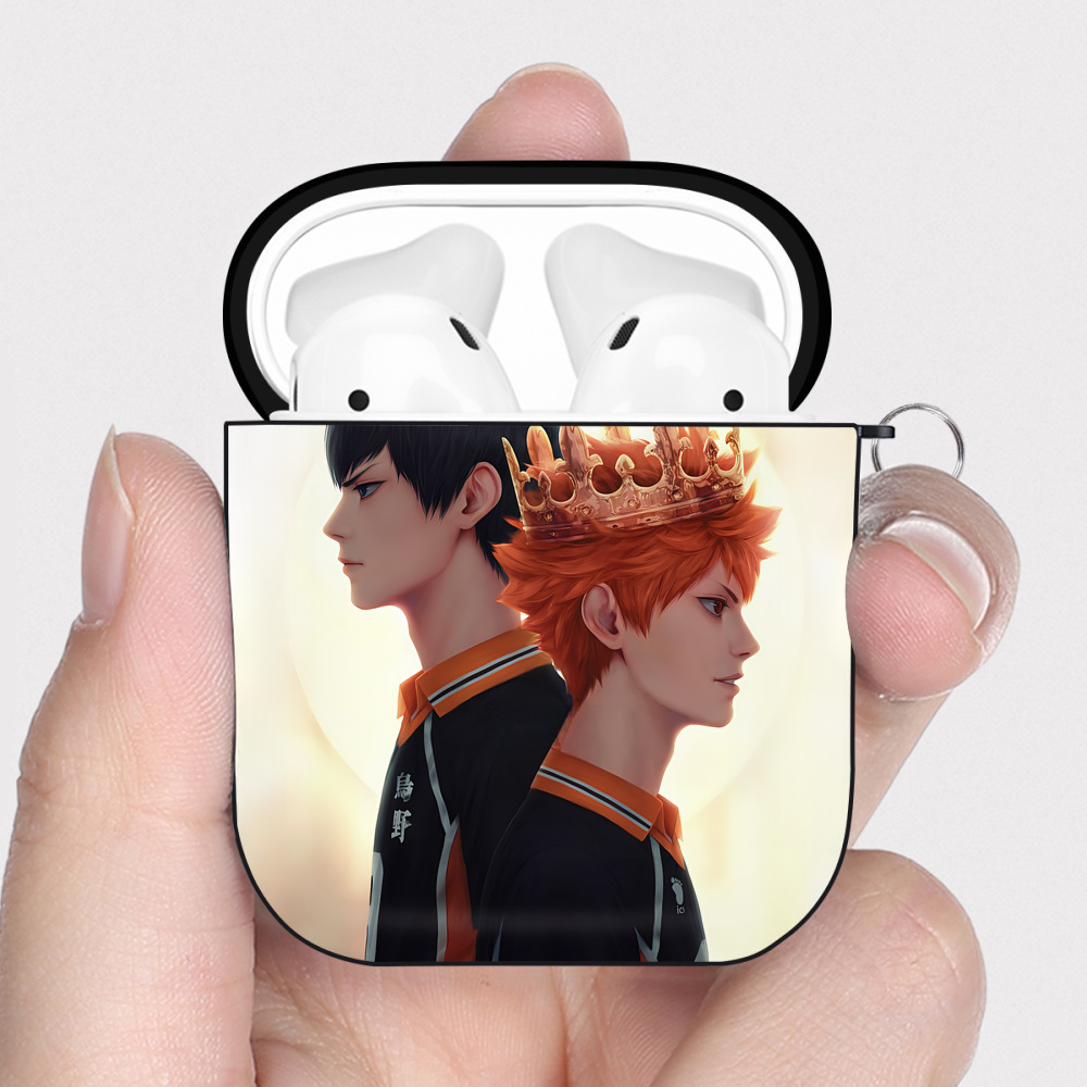 （画像用） ハイキュー!! Haikyu!! AirPods 第2世代保護ケース ハードシェル ブラック 耐衝撃・防指紋・カラビナ付き