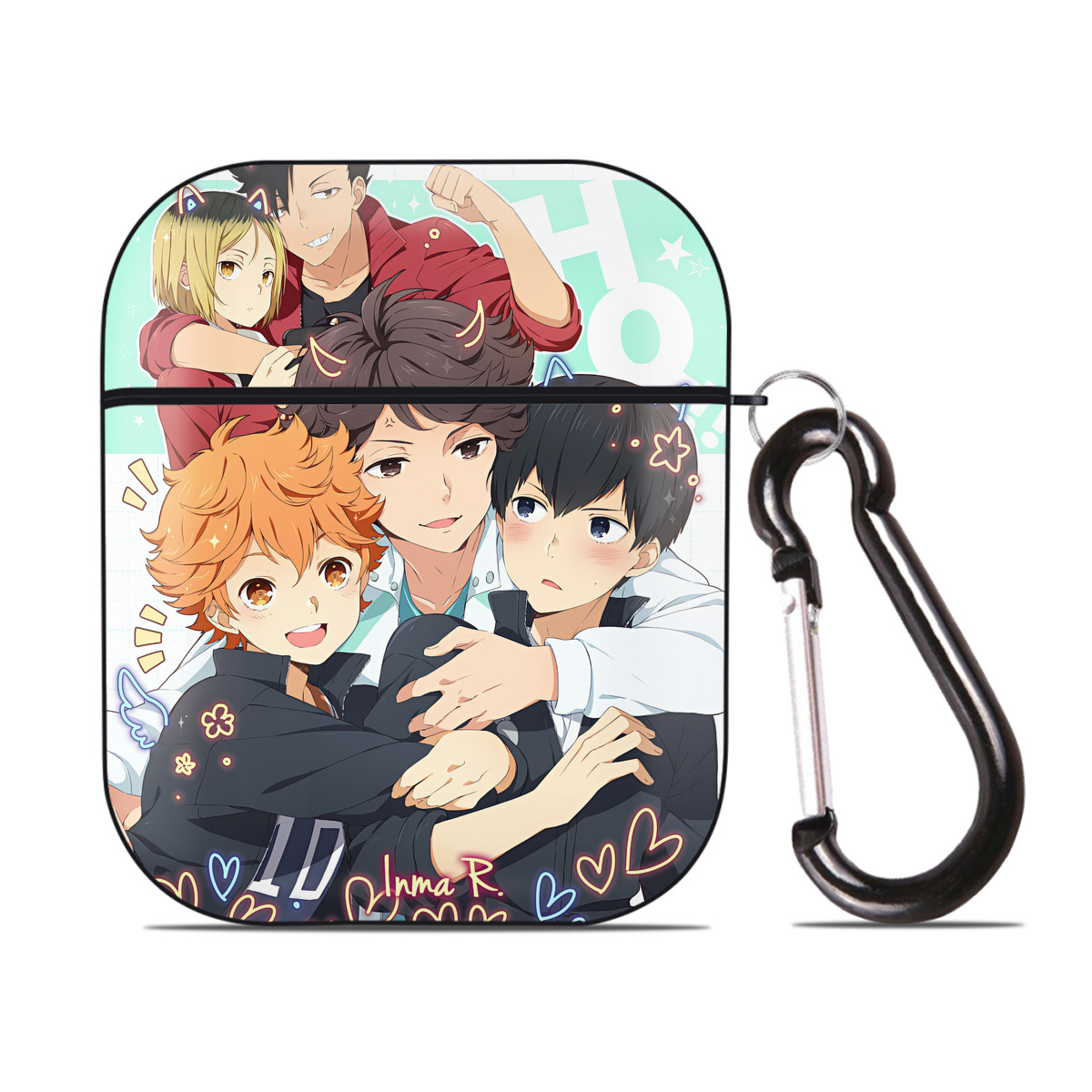 （画像用） ハイキュー!! Haikyu!! AirPods 第2世代保護ケース ハードシェル ブラック 耐衝撃・防指紋・カラビナ付き