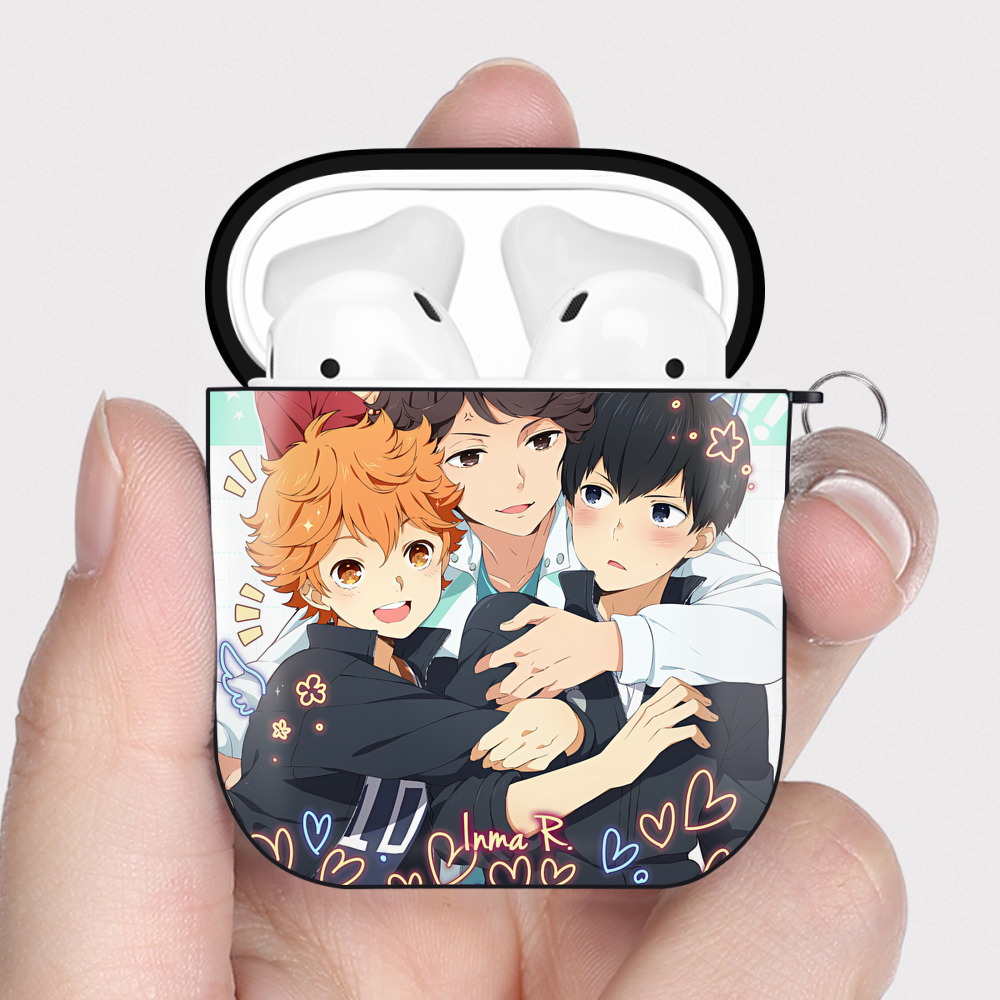（画像用） ハイキュー!! Haikyu!! AirPods 第2世代保護ケース ハードシェル ブラック 耐衝撃・防指紋・カラビナ付き